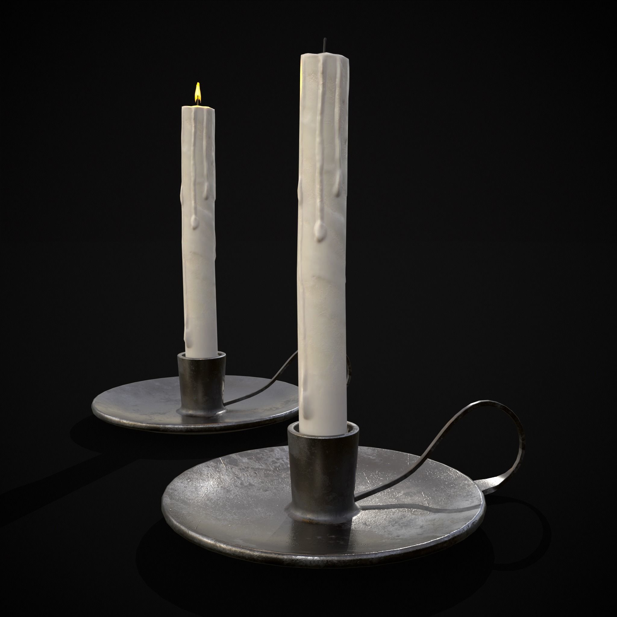 Tall Iron Chamberstick Low-poly 3D model_9