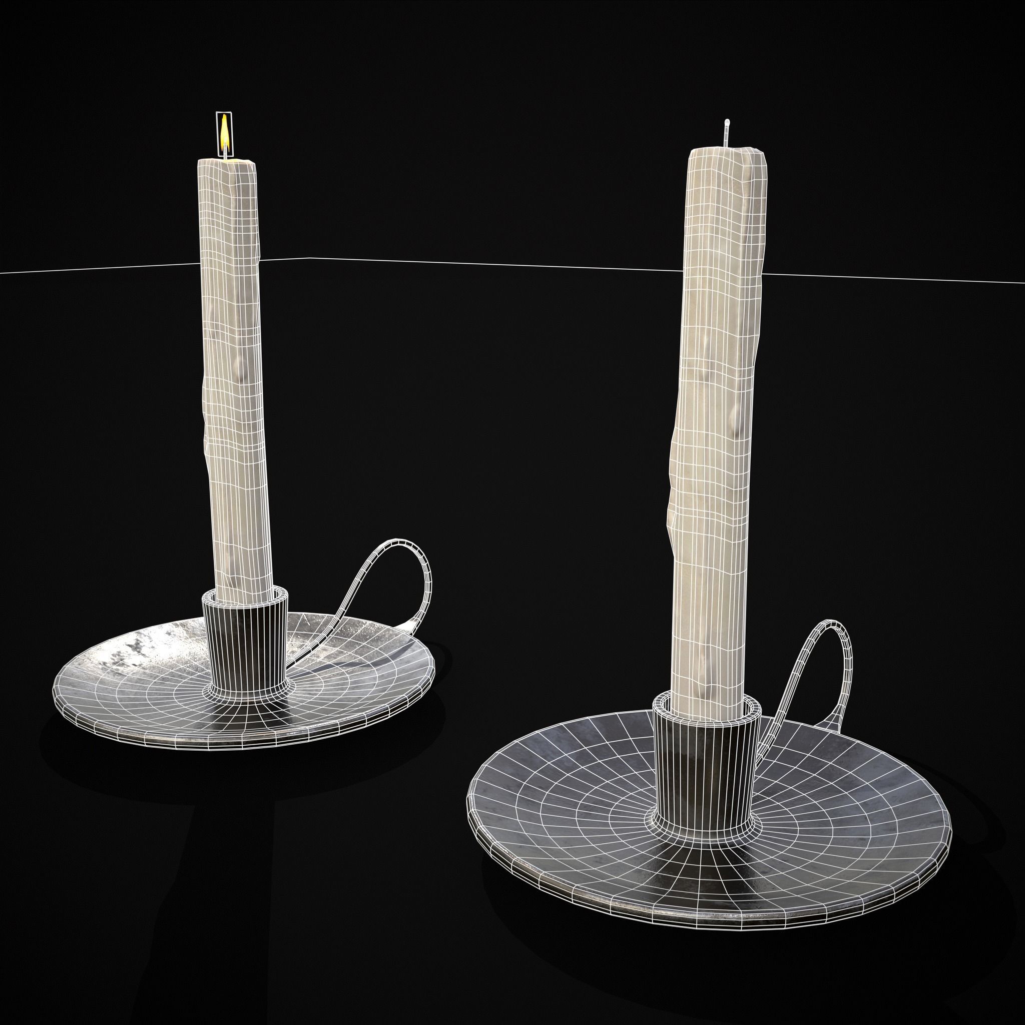 Tall Iron Chamberstick Low-poly 3D model_4