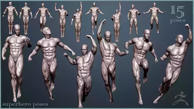 15 Superhero Poses 3D model