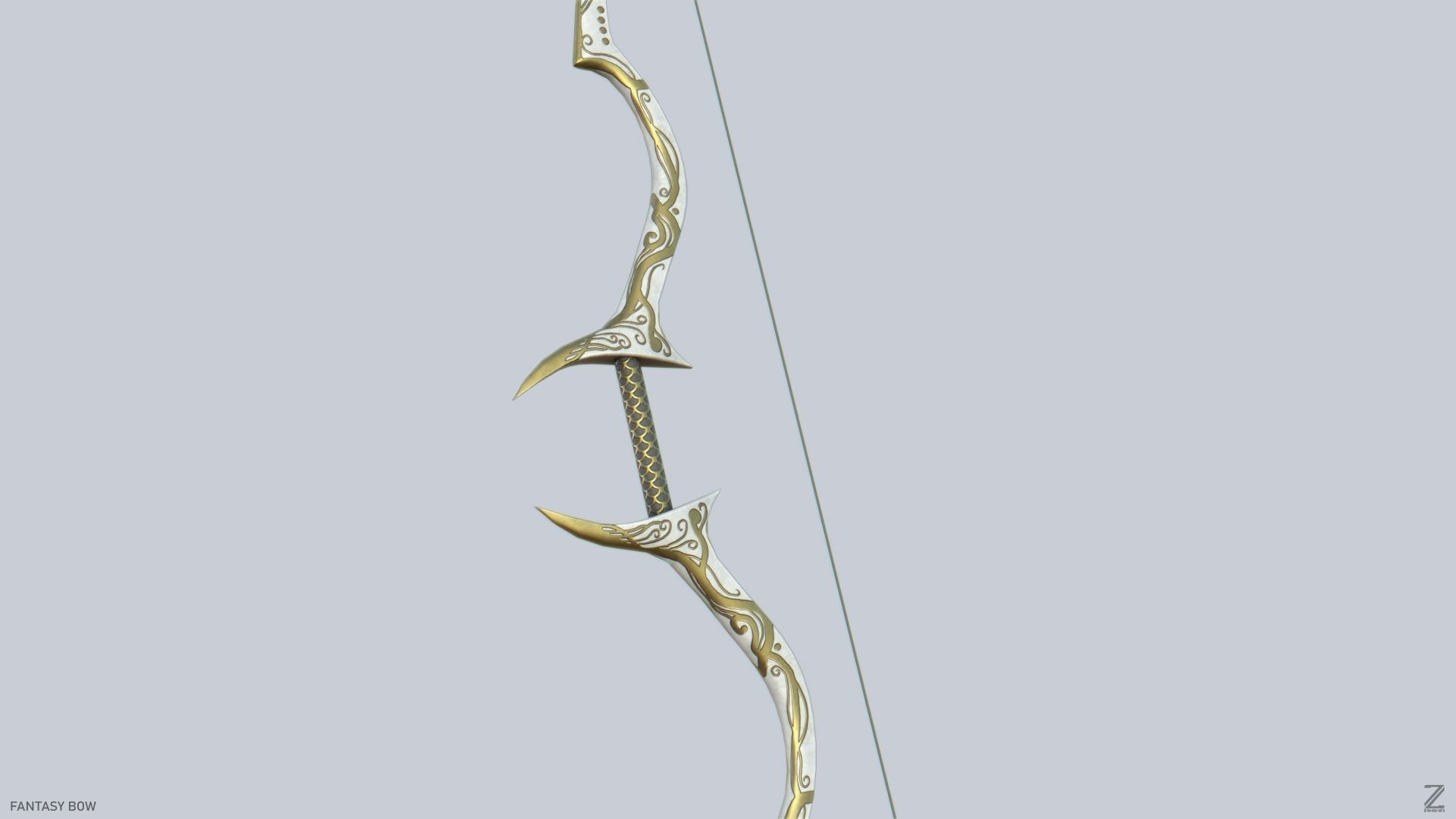 Fantasy bow Low-poly 3D model_1