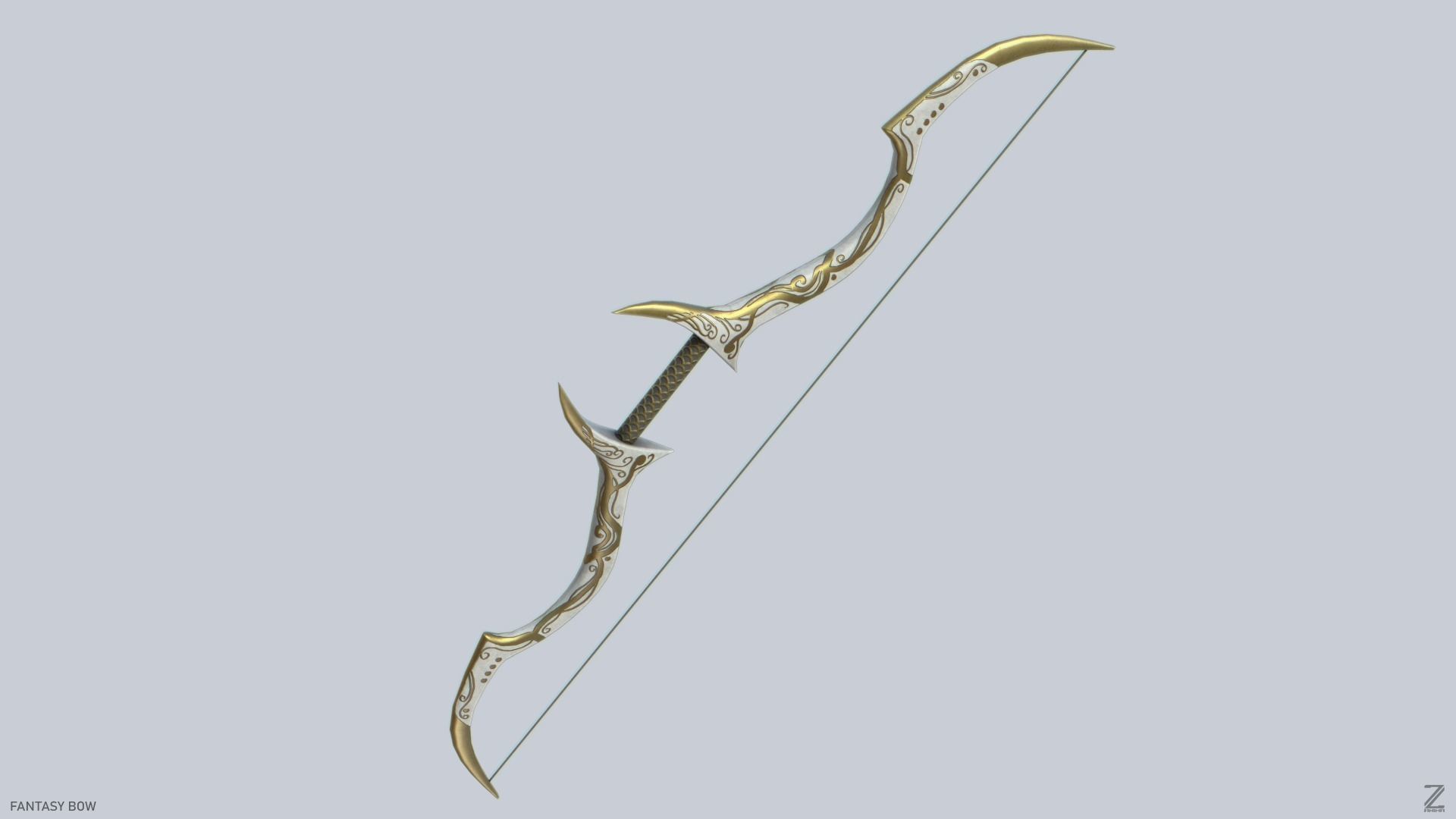 Fantasy bow Low-poly 3D model_6