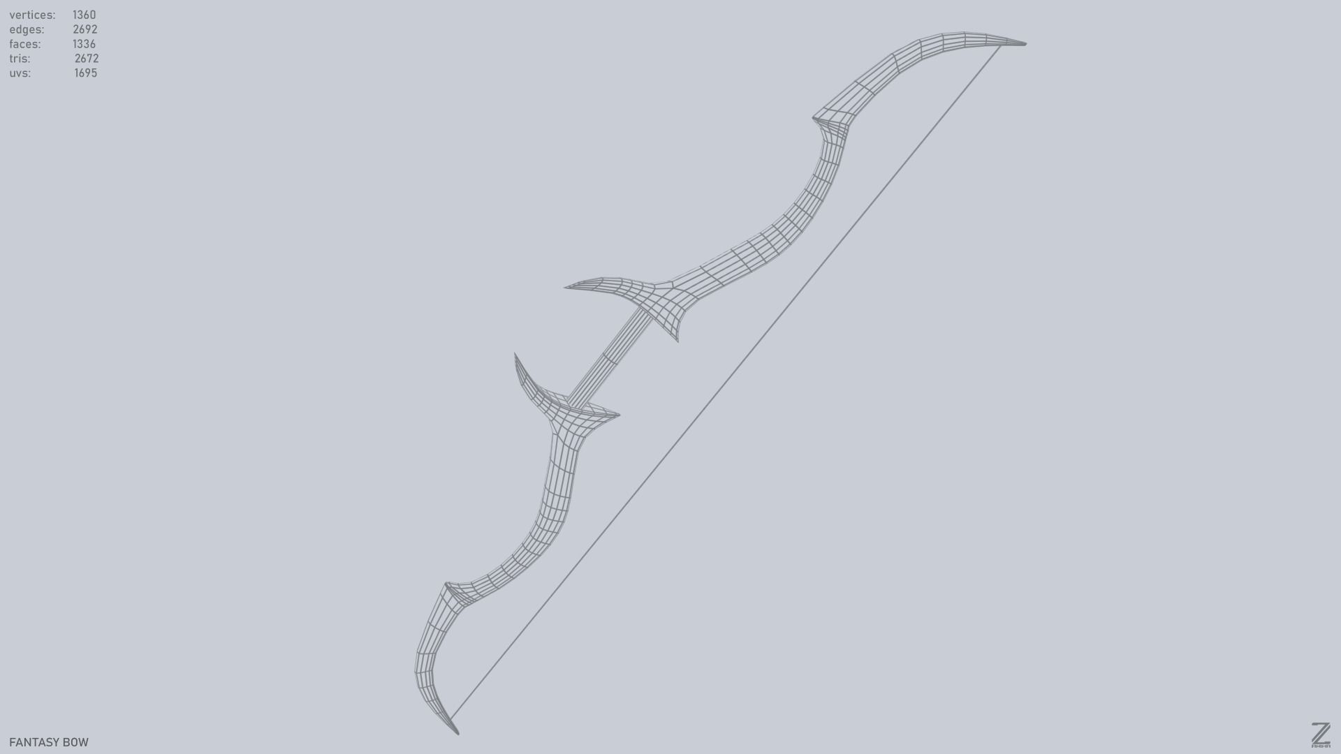 Fantasy bow Low-poly 3D model_13