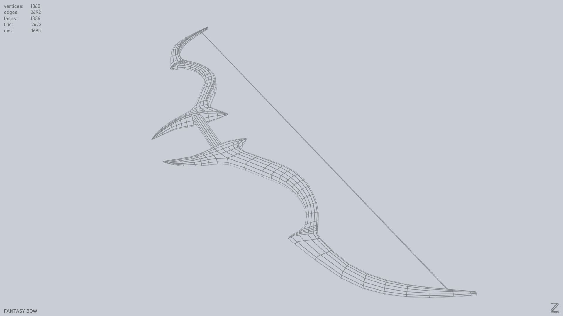 Fantasy bow Low-poly 3D model_12