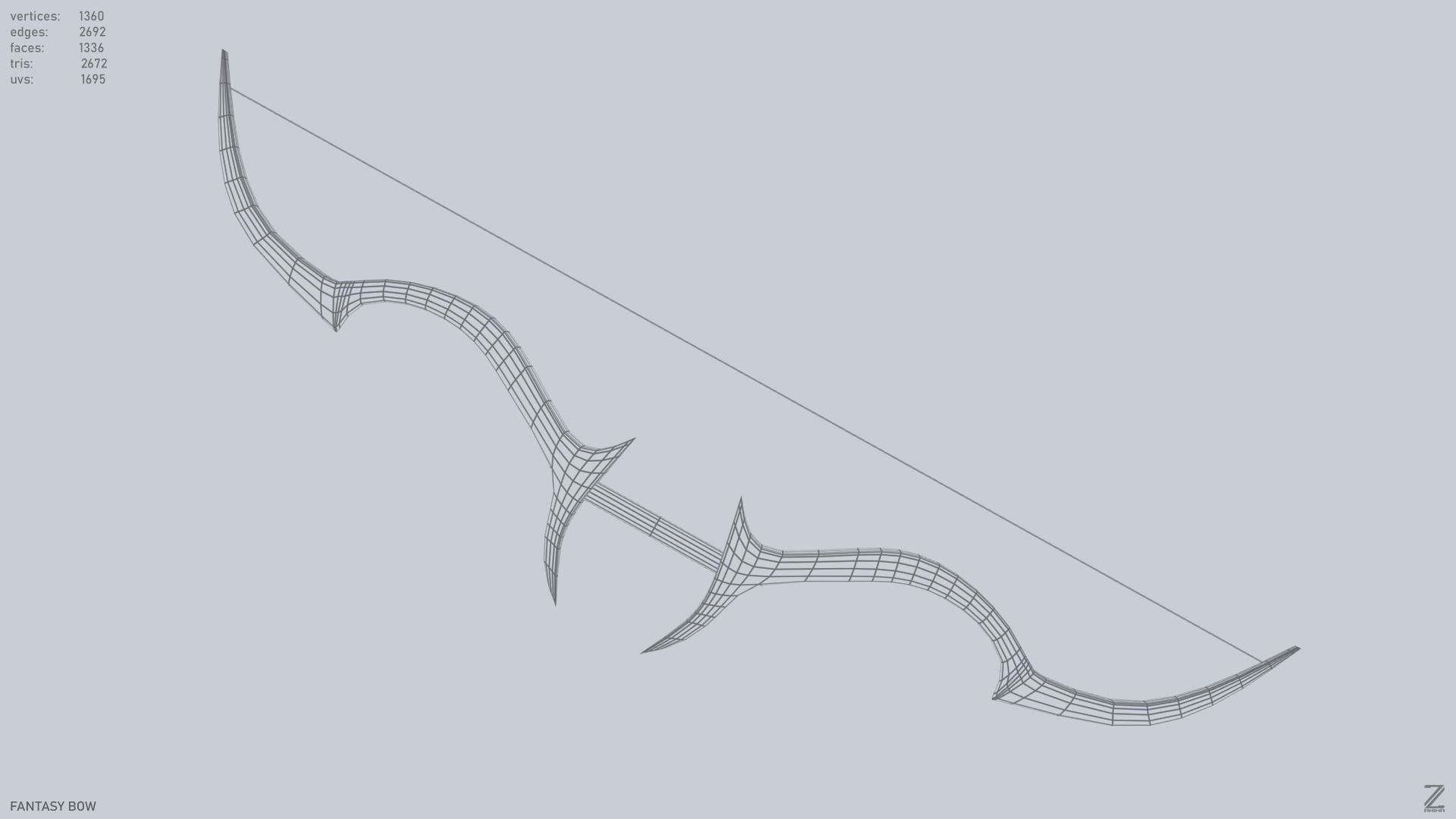 Fantasy bow Low-poly 3D model_9