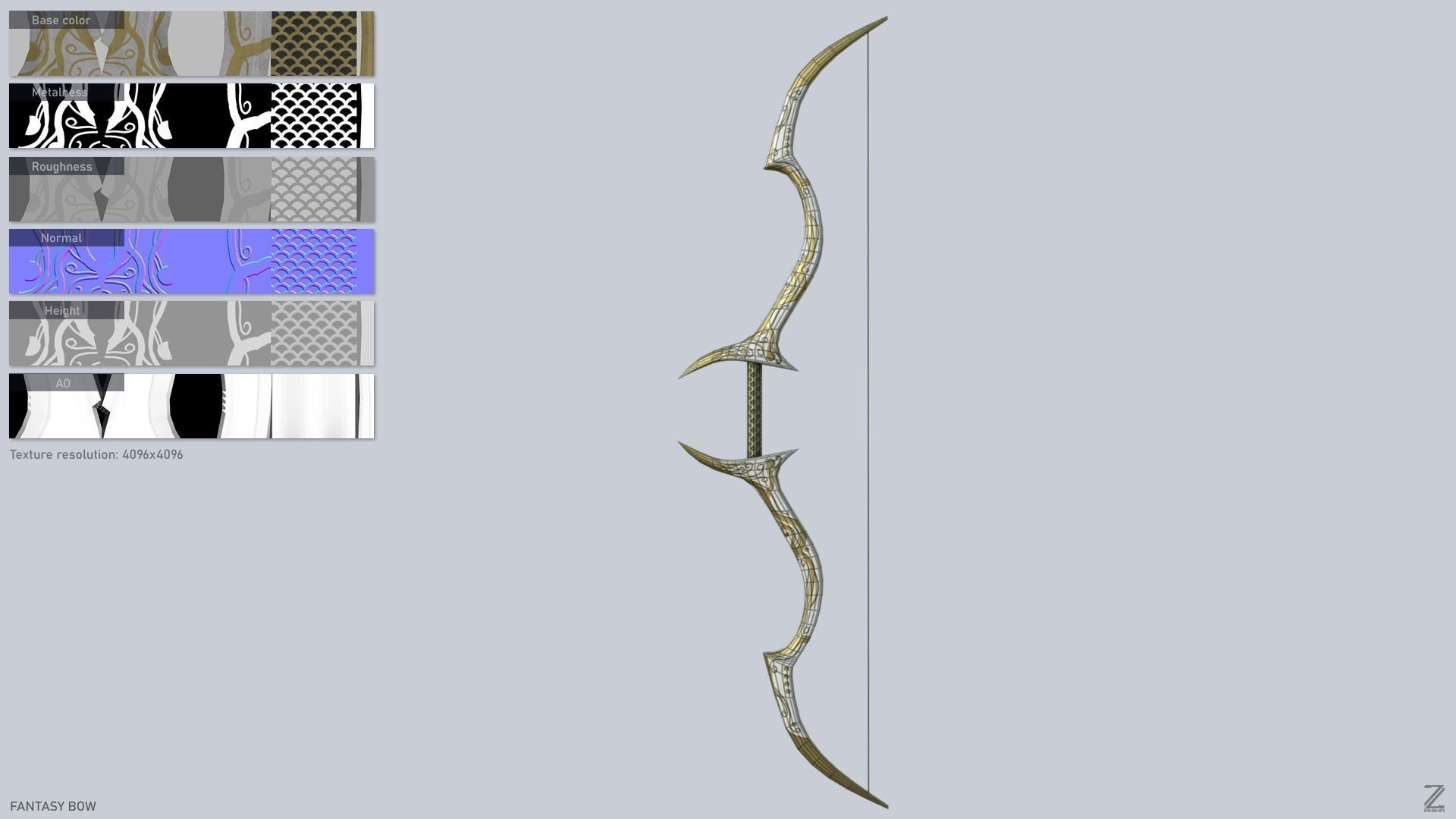 Fantasy bow Low-poly 3D model_2