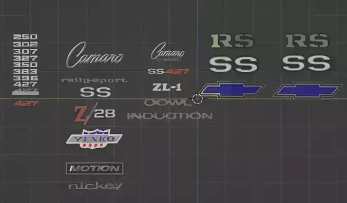 1969 Chevrolet Camaro Badges Low-poly 3D model