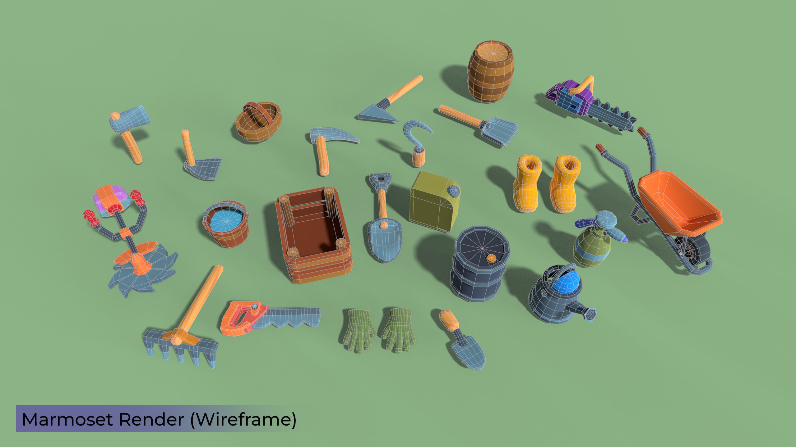 Low-poly Cartoon Farm tools Pack Low-poly 3D model_3