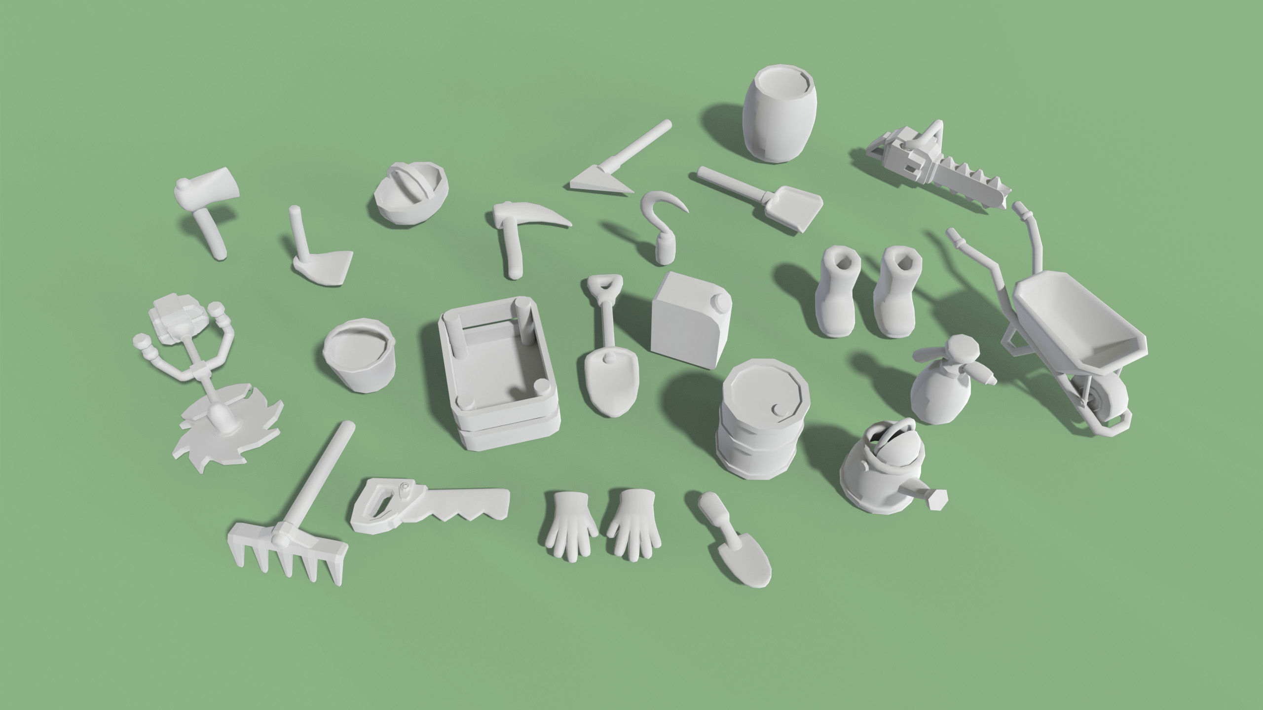 Low-poly Cartoon Farm tools Pack Low-poly 3D model_4