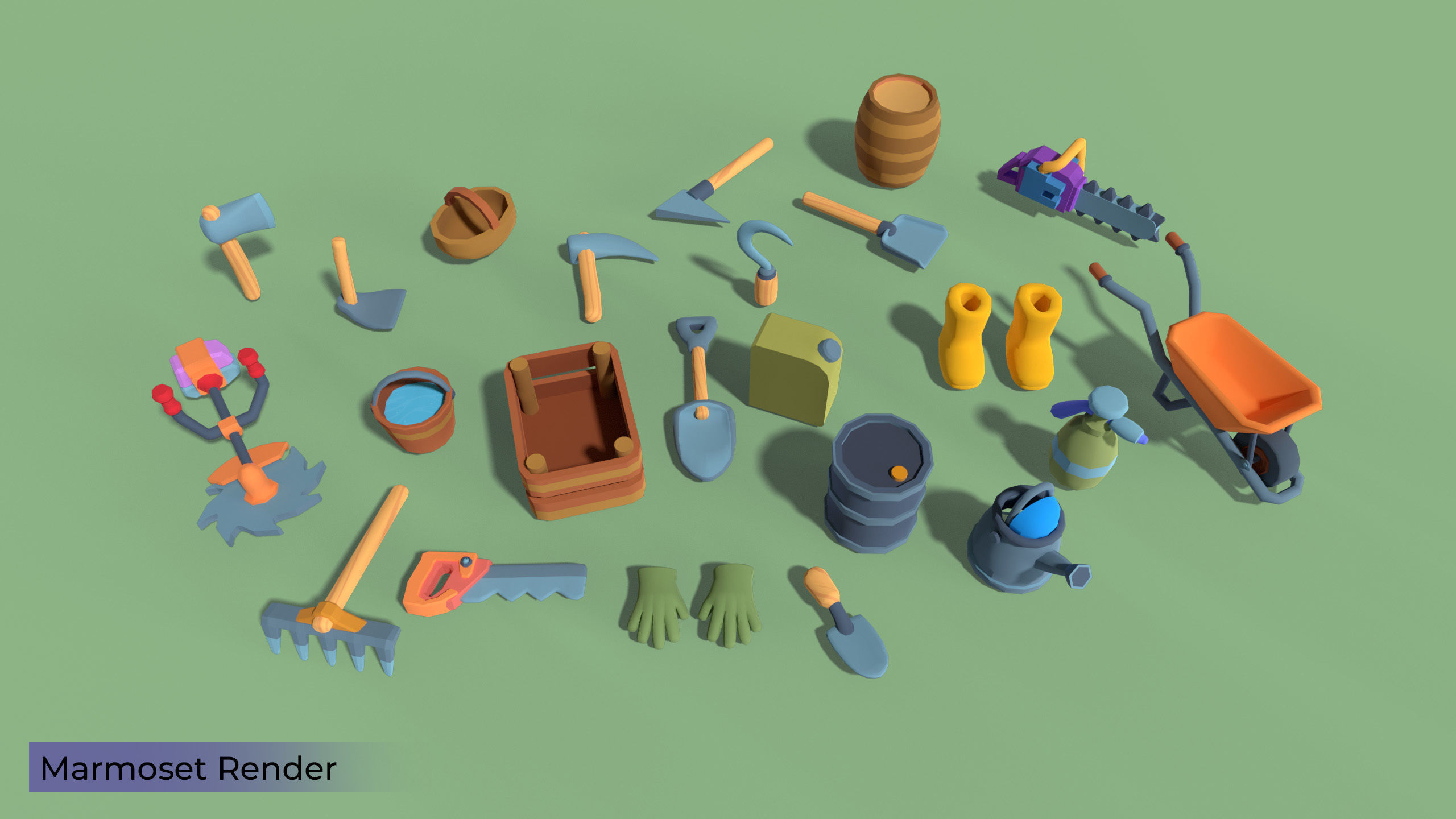 Low-poly Cartoon Farm tools Pack Low-poly 3D model_2