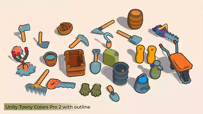 Low-poly Cartoon Farm tools Pack Low-poly 3D model