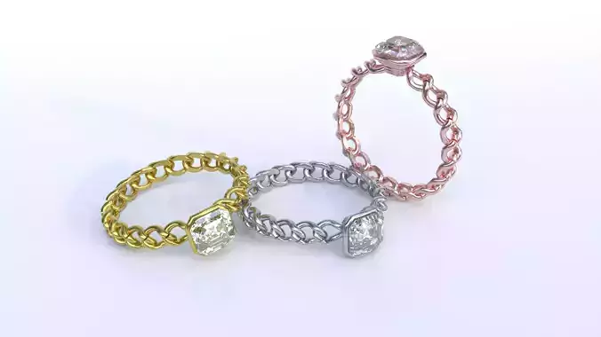 Cuban Chain Square Diamond Ring