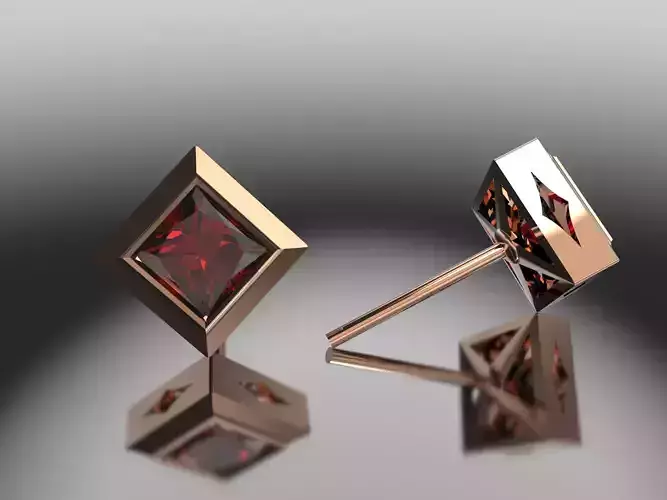 Luxury Square Stud Earrings 5mm gem with Secure  Screw