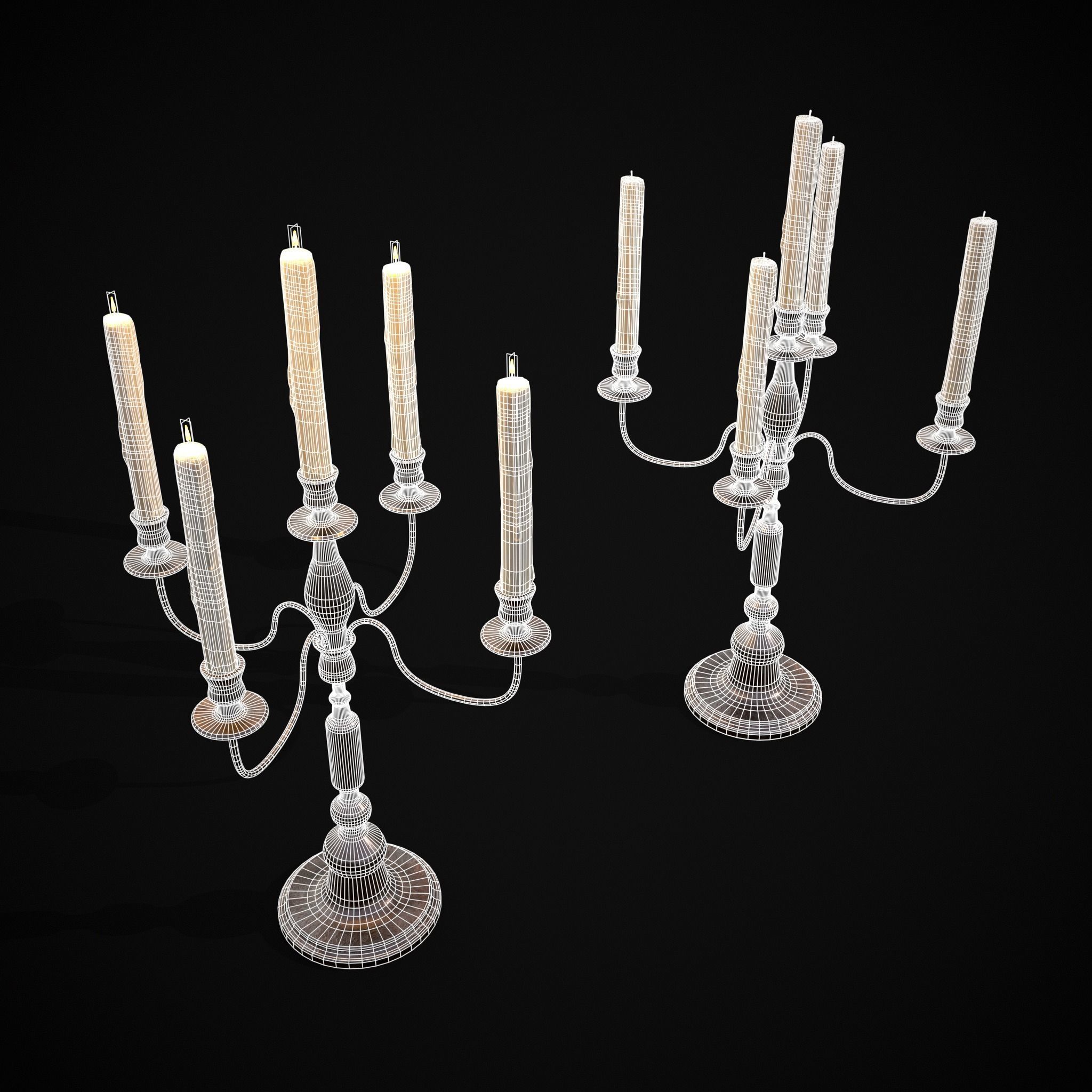 Five Point Candelabra Low-poly 3D model_4
