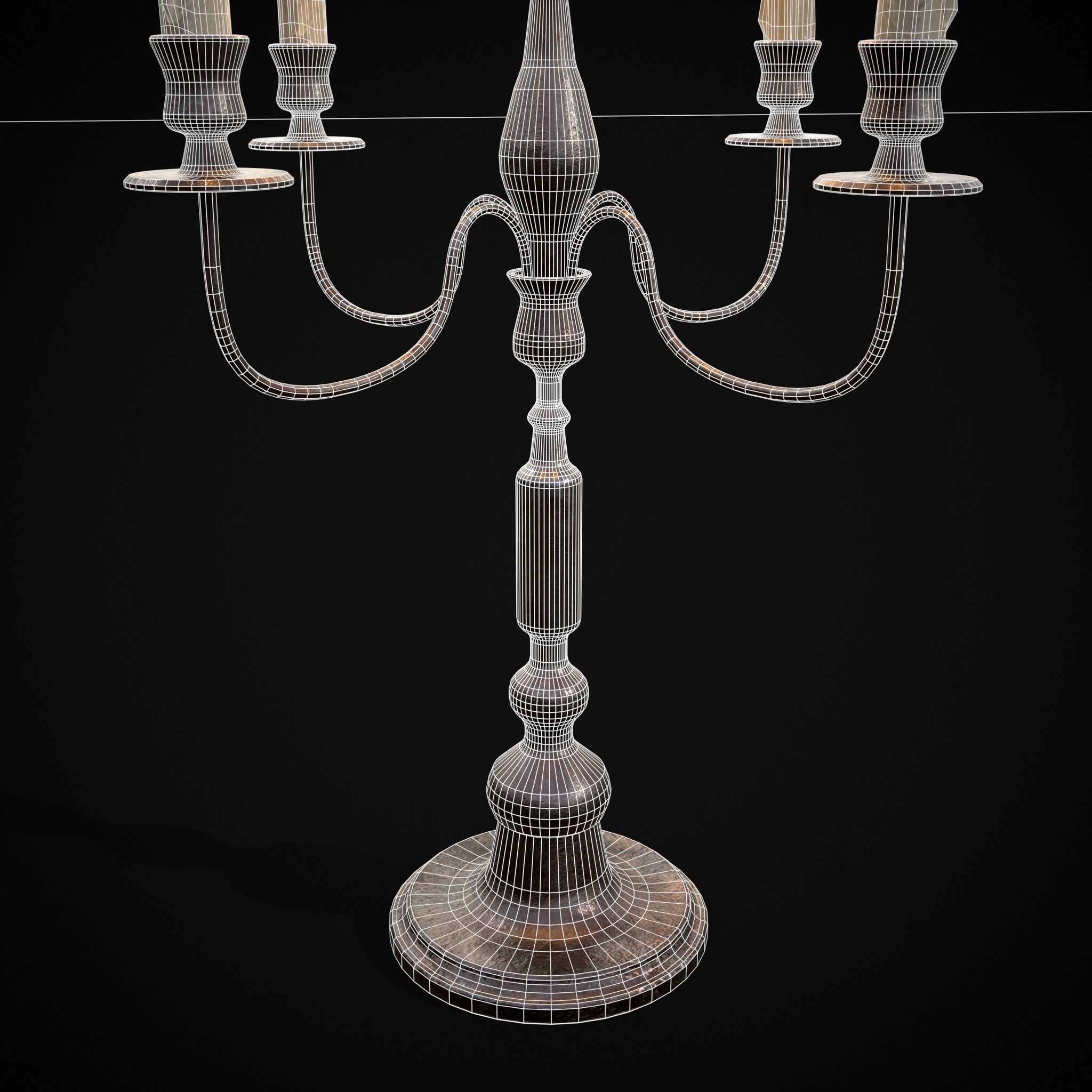 Five Point Candelabra Low-poly 3D model_16