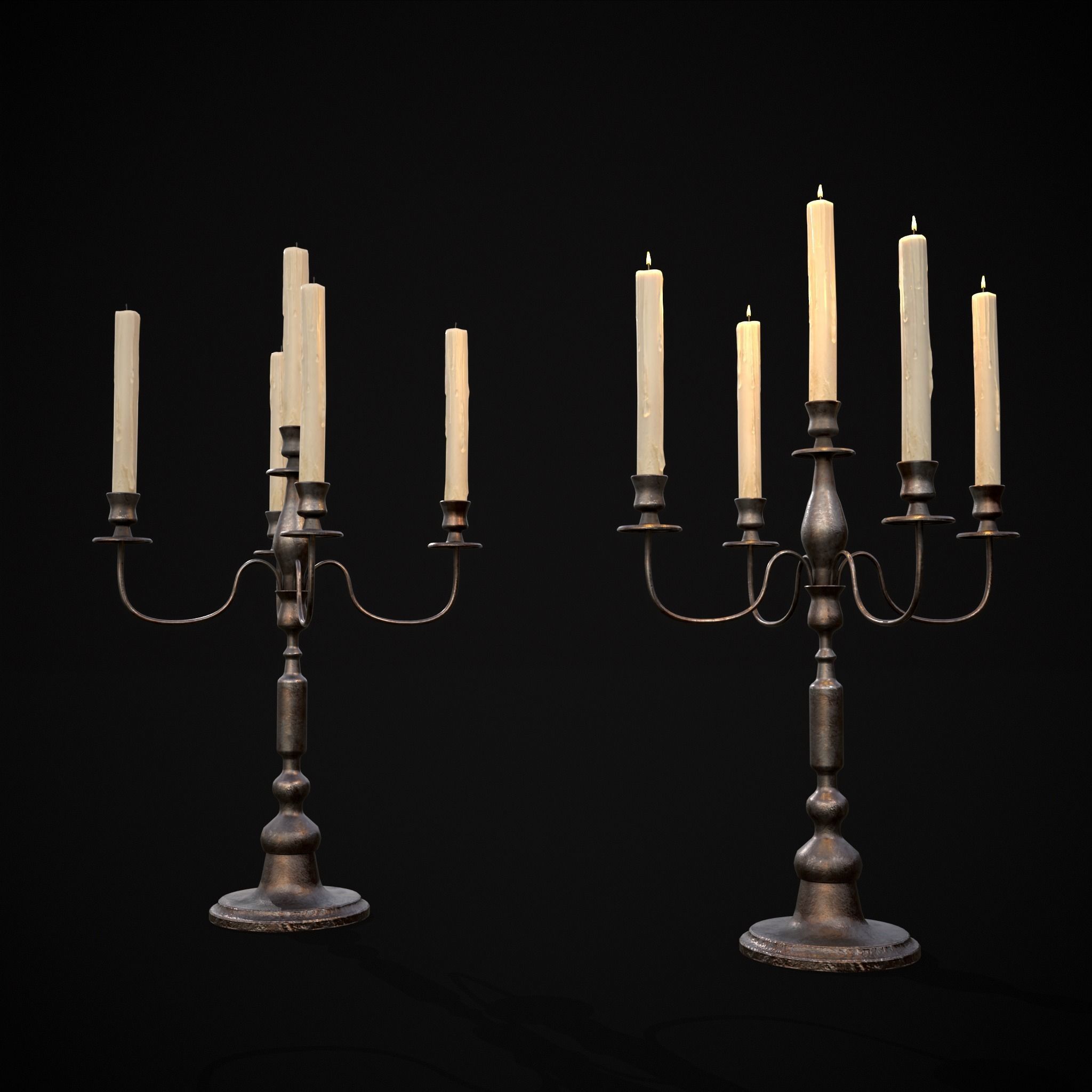 Five Point Candelabra Low-poly 3D model_7