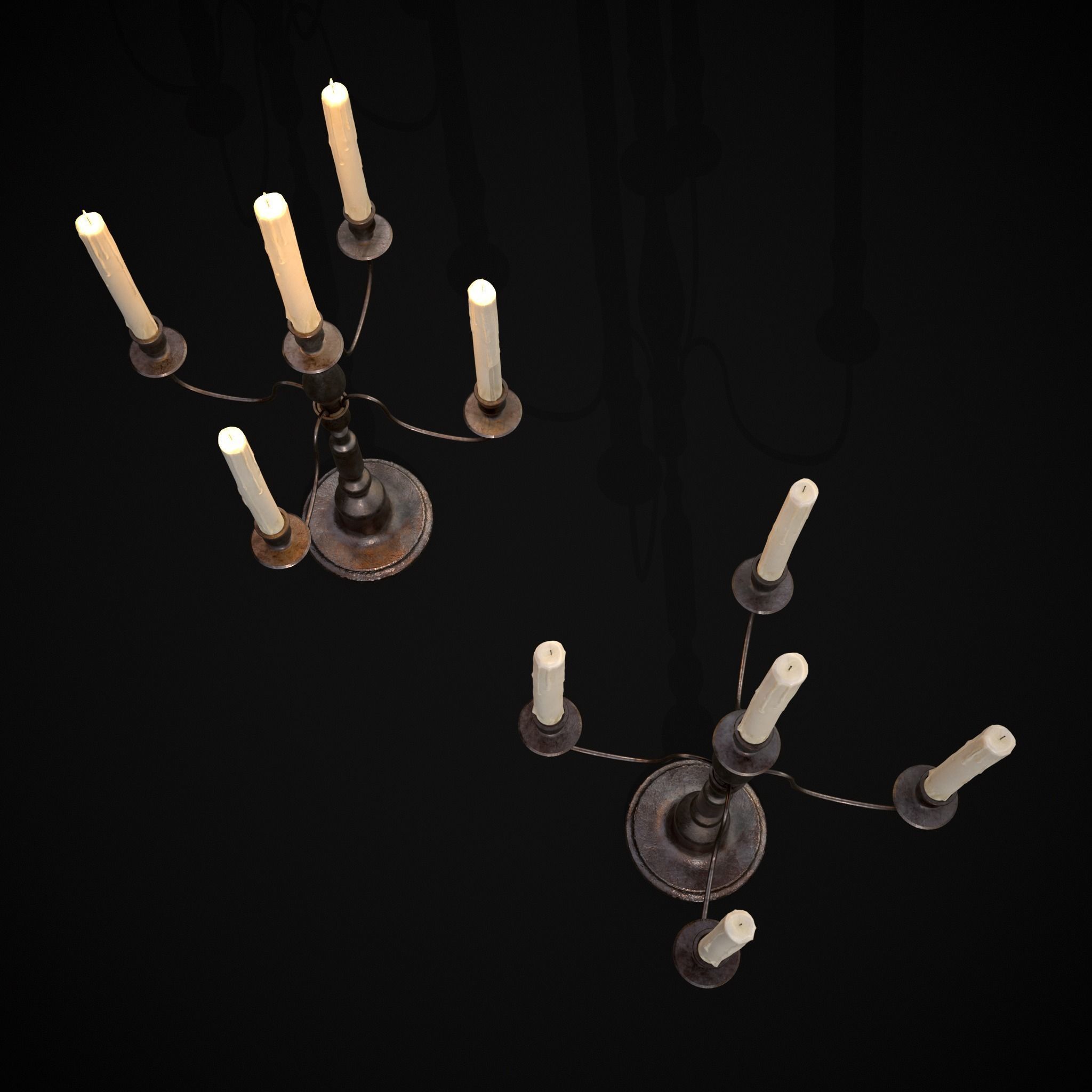 Five Point Candelabra Low-poly 3D model_11