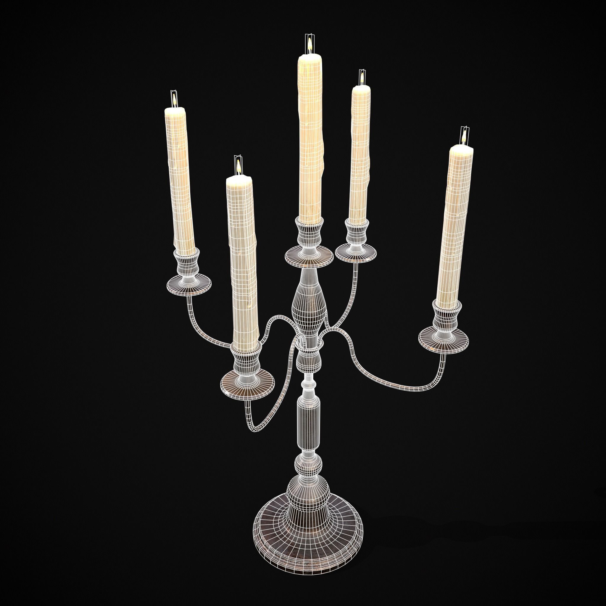 Five Point Candelabra Low-poly 3D model_2