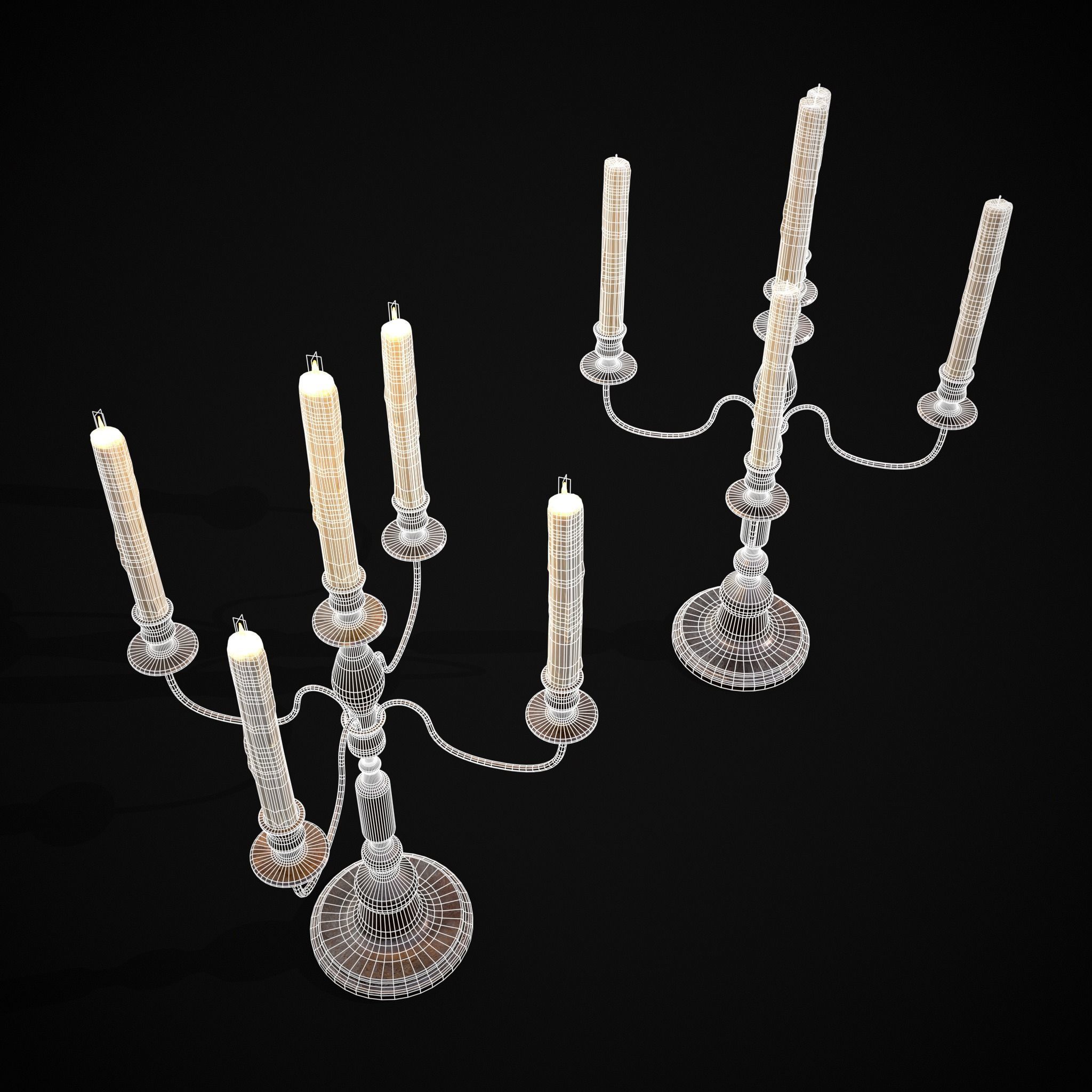 Five Point Candelabra Low-poly 3D model_10