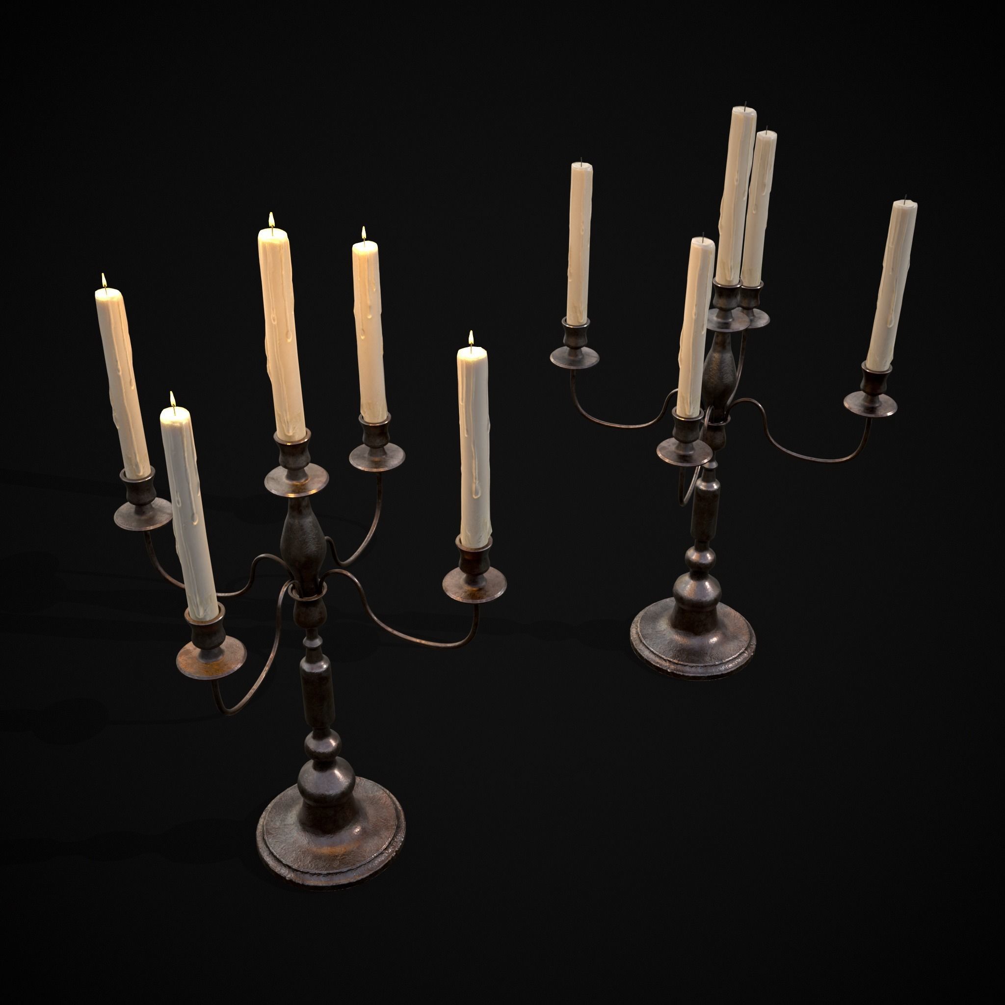 Five Point Candelabra Low-poly 3D model_3