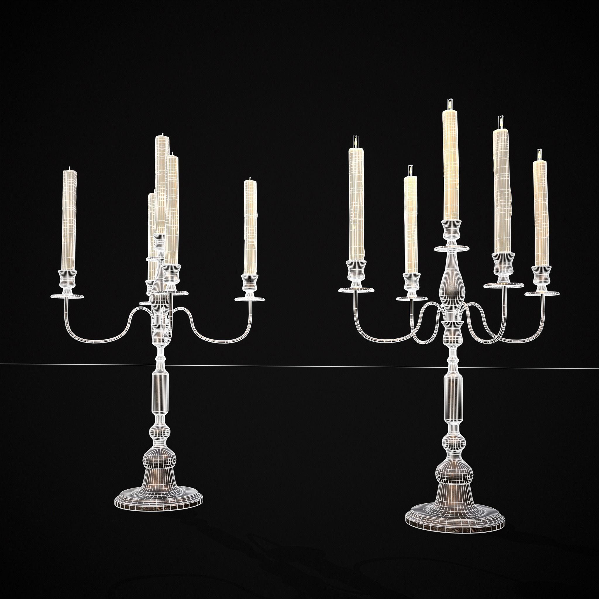 Five Point Candelabra Low-poly 3D model_8