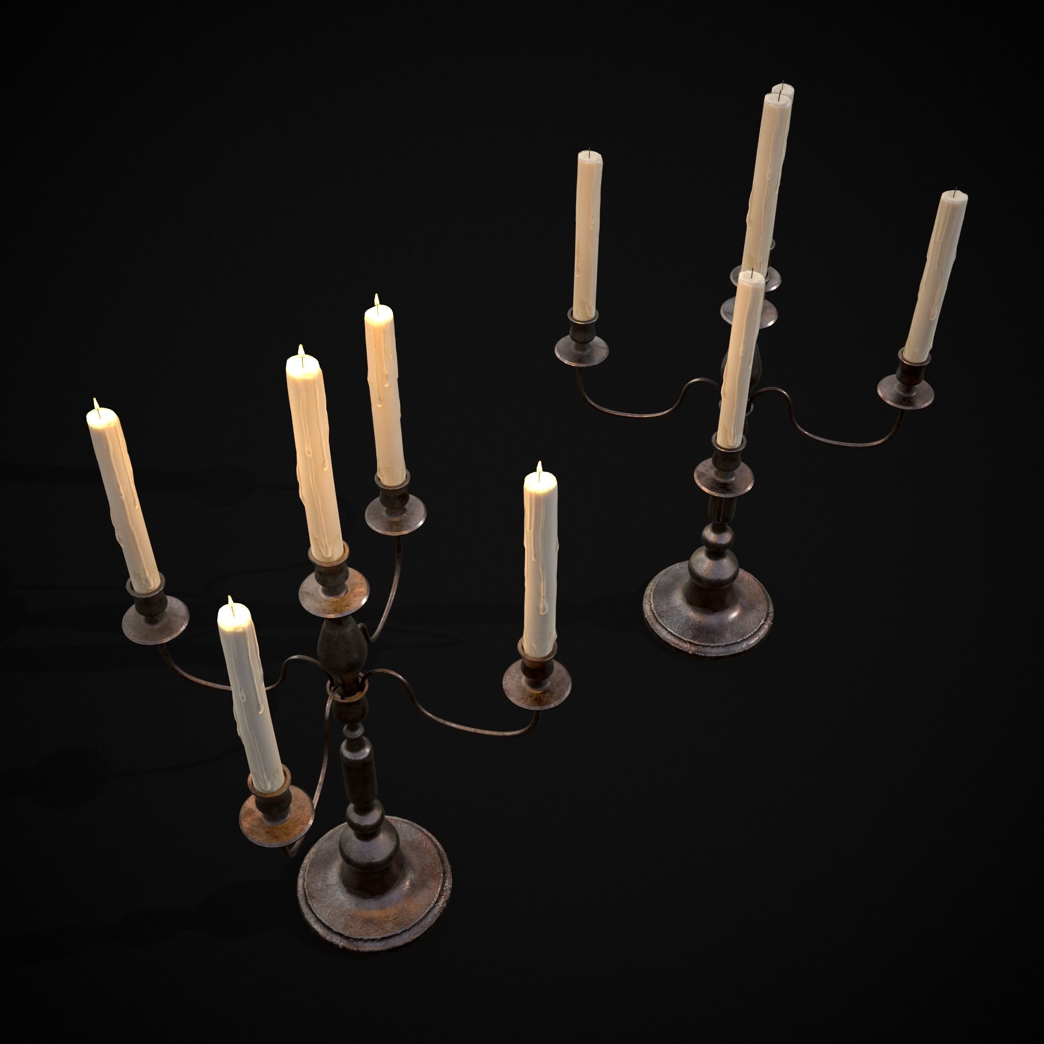 Five Point Candelabra Low-poly 3D model_9