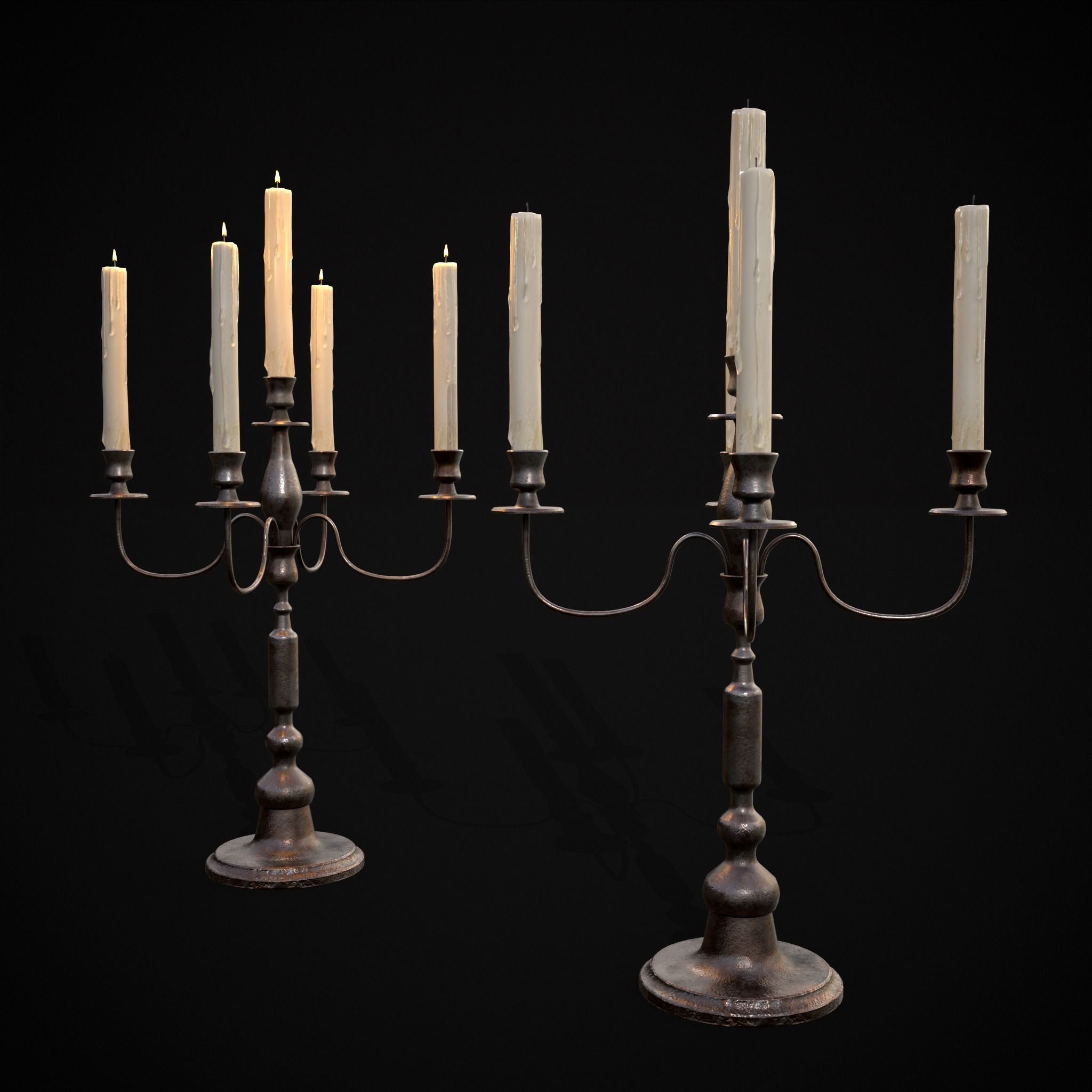 Five Point Candelabra Low-poly 3D model_5