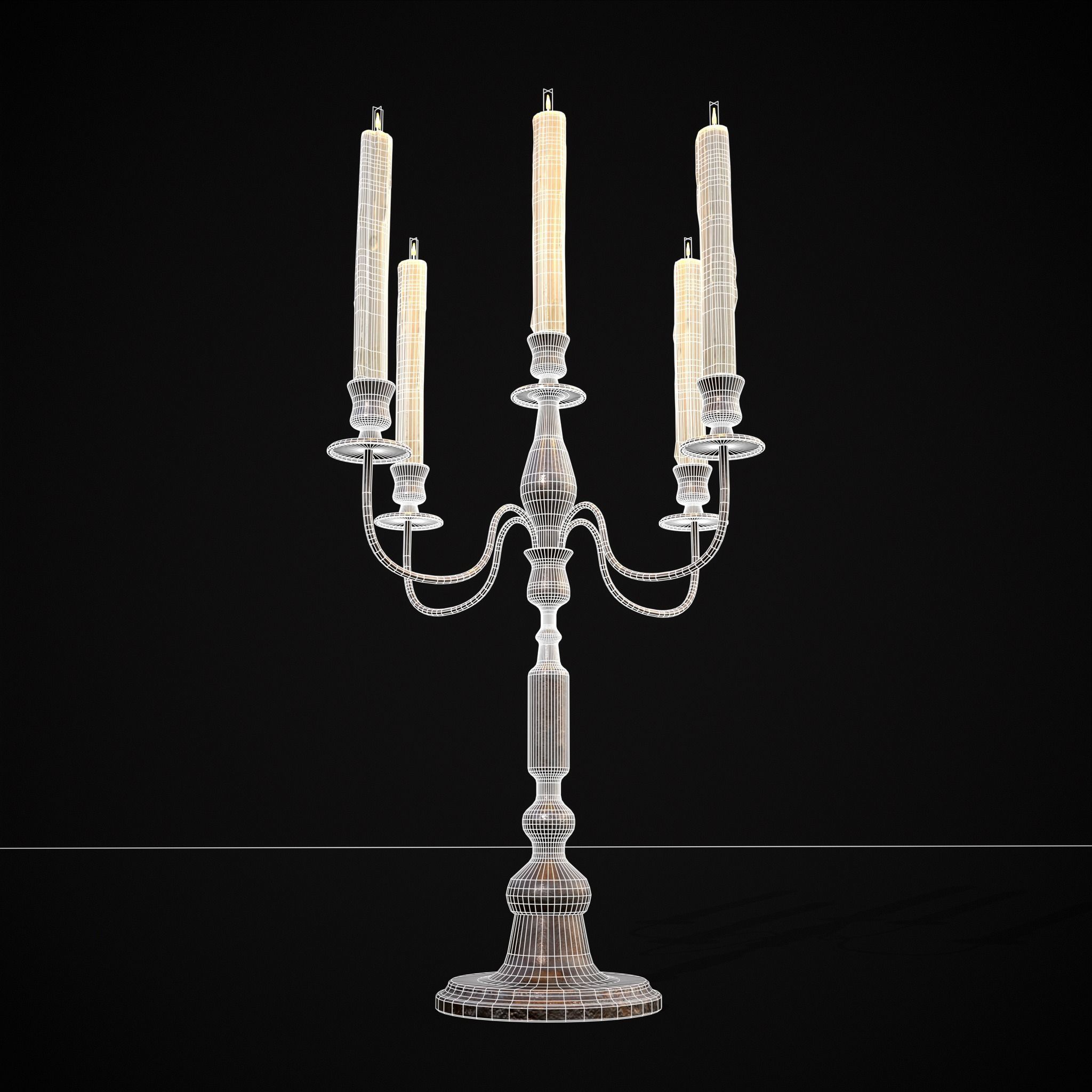 Five Point Candelabra Low-poly 3D model_14