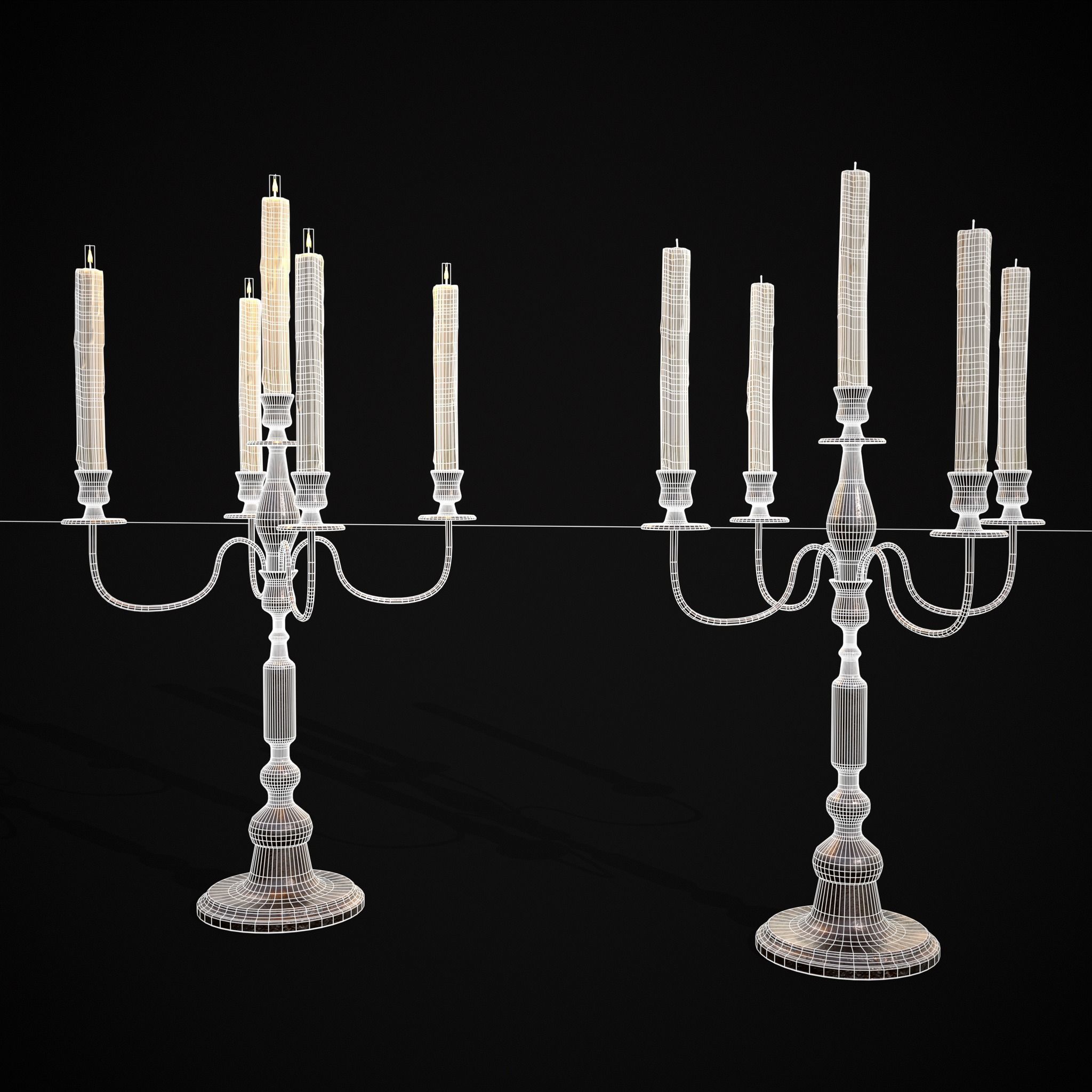 Five Point Candelabra Low-poly 3D model_30