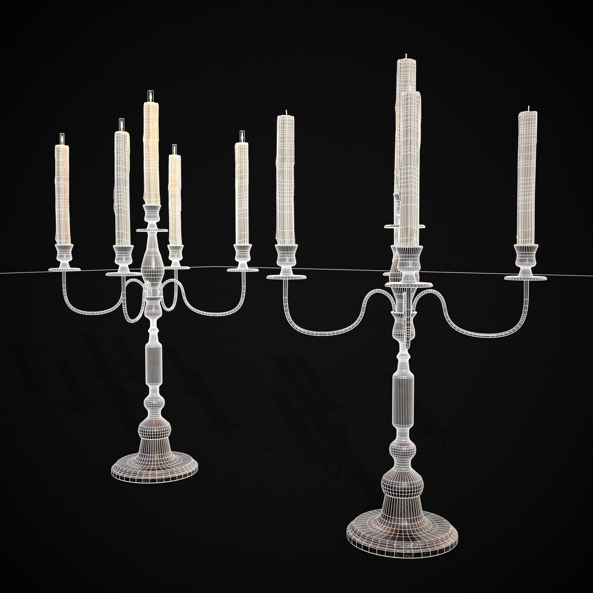 Five Point Candelabra Low-poly 3D model_6