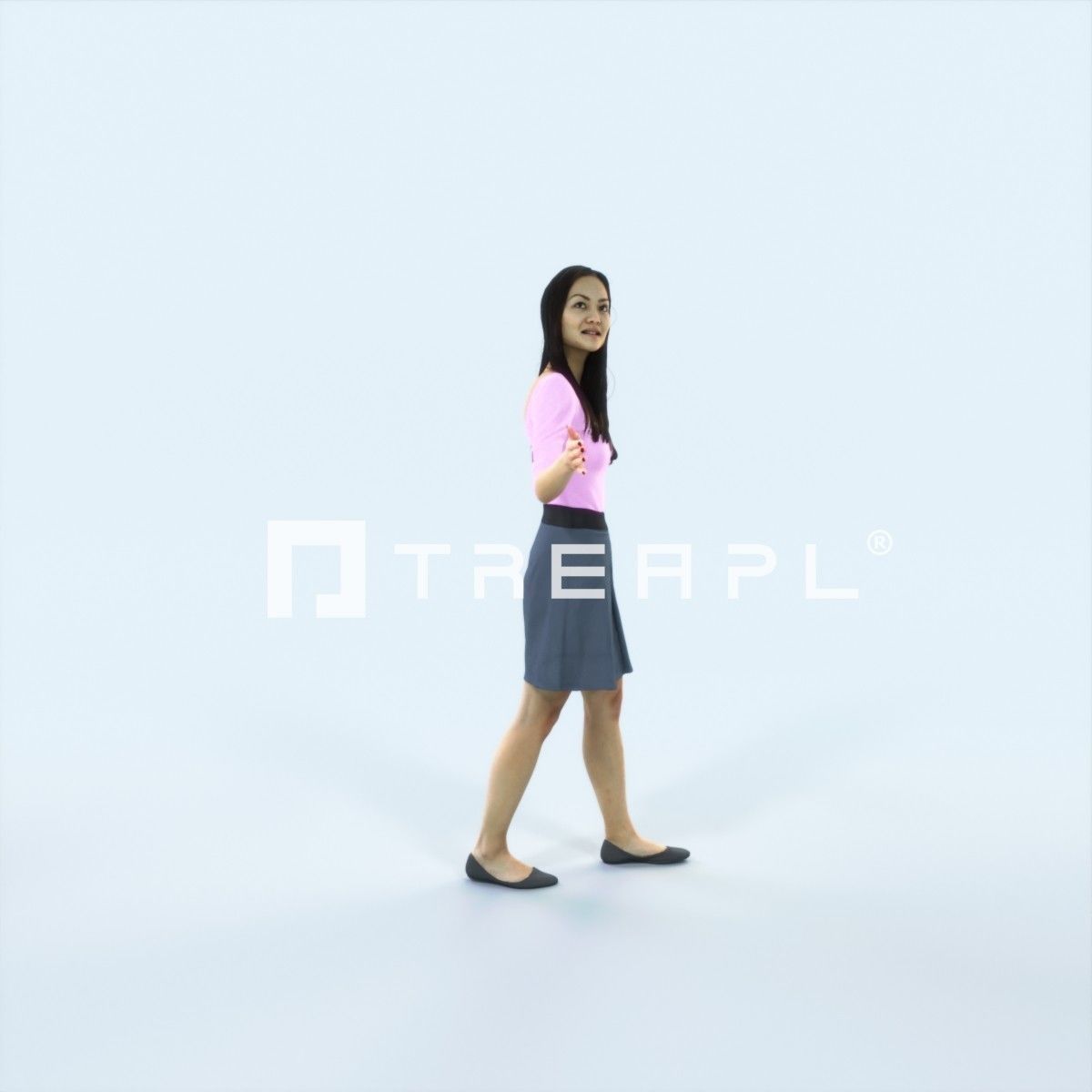 Passion 22H Couple Listening East Asian walking Casual Woman Low-poly 3D model_2