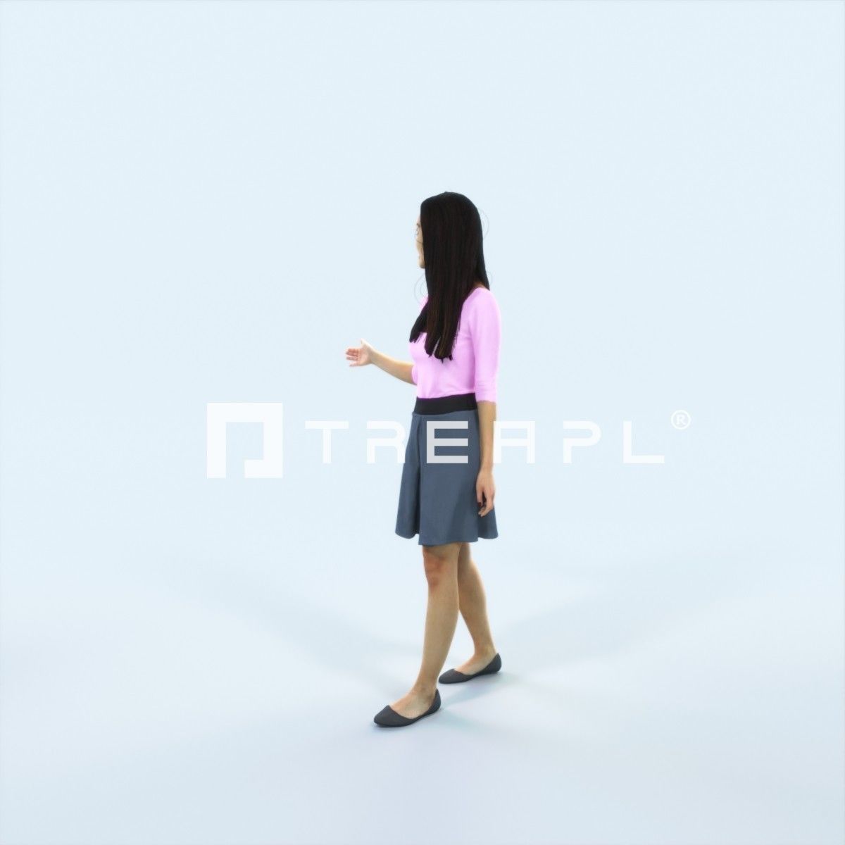 Passion 22H Couple Listening East Asian walking Casual Woman Low-poly 3D model_5