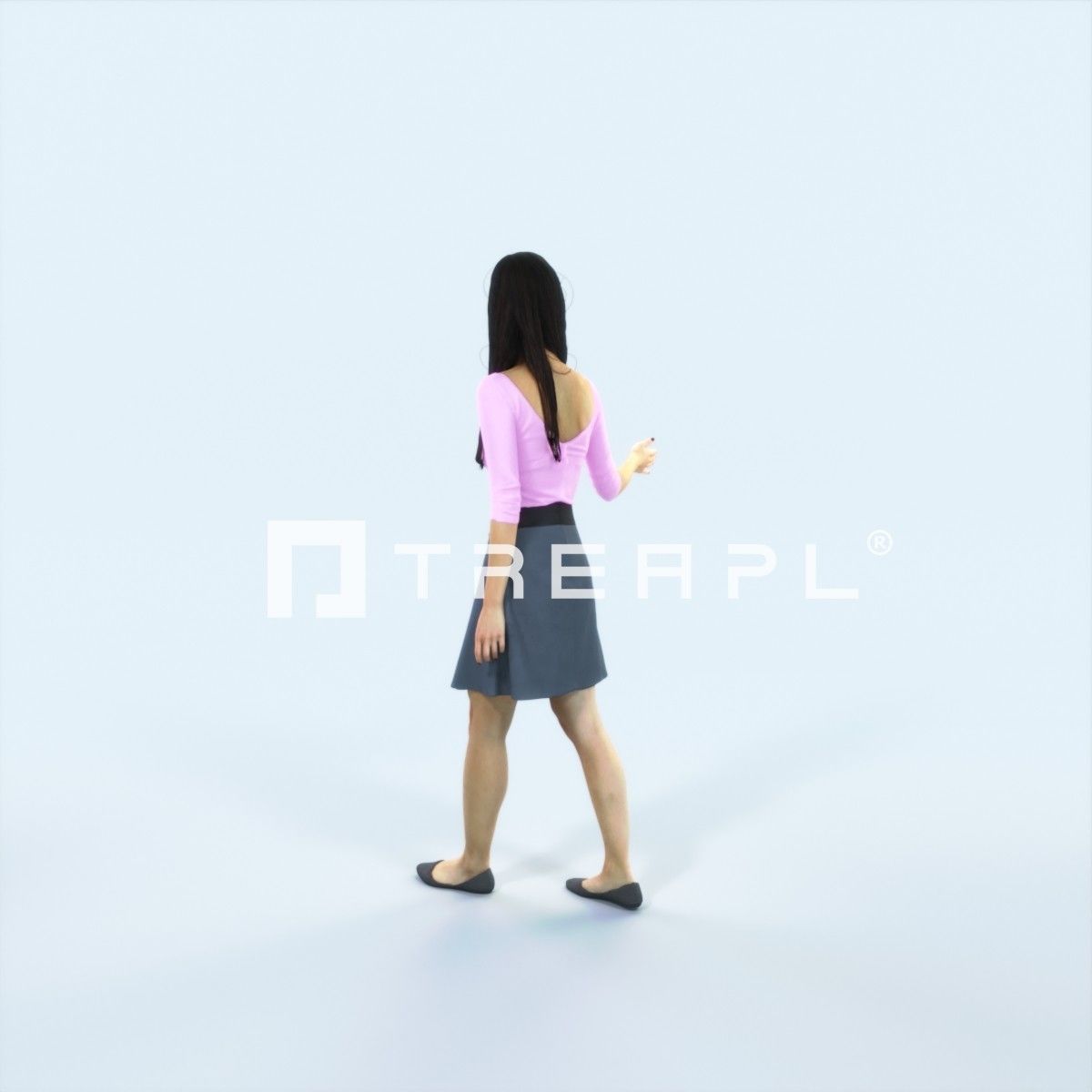 Passion 22H Couple Listening East Asian walking Casual Woman Low-poly 3D model_4