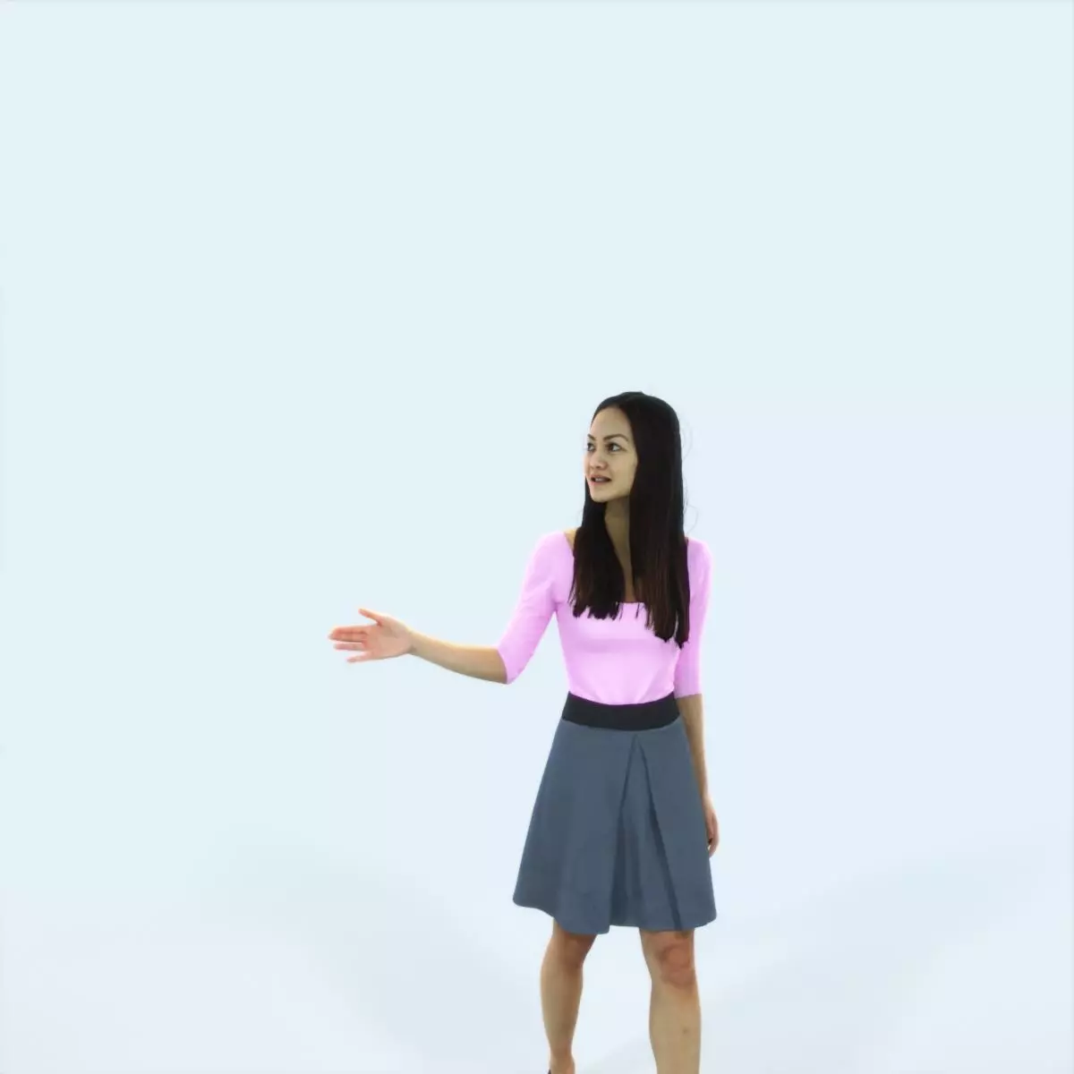 Passion 22H Couple Listening East Asian walking Casual Woman Low-poly 3D model_0