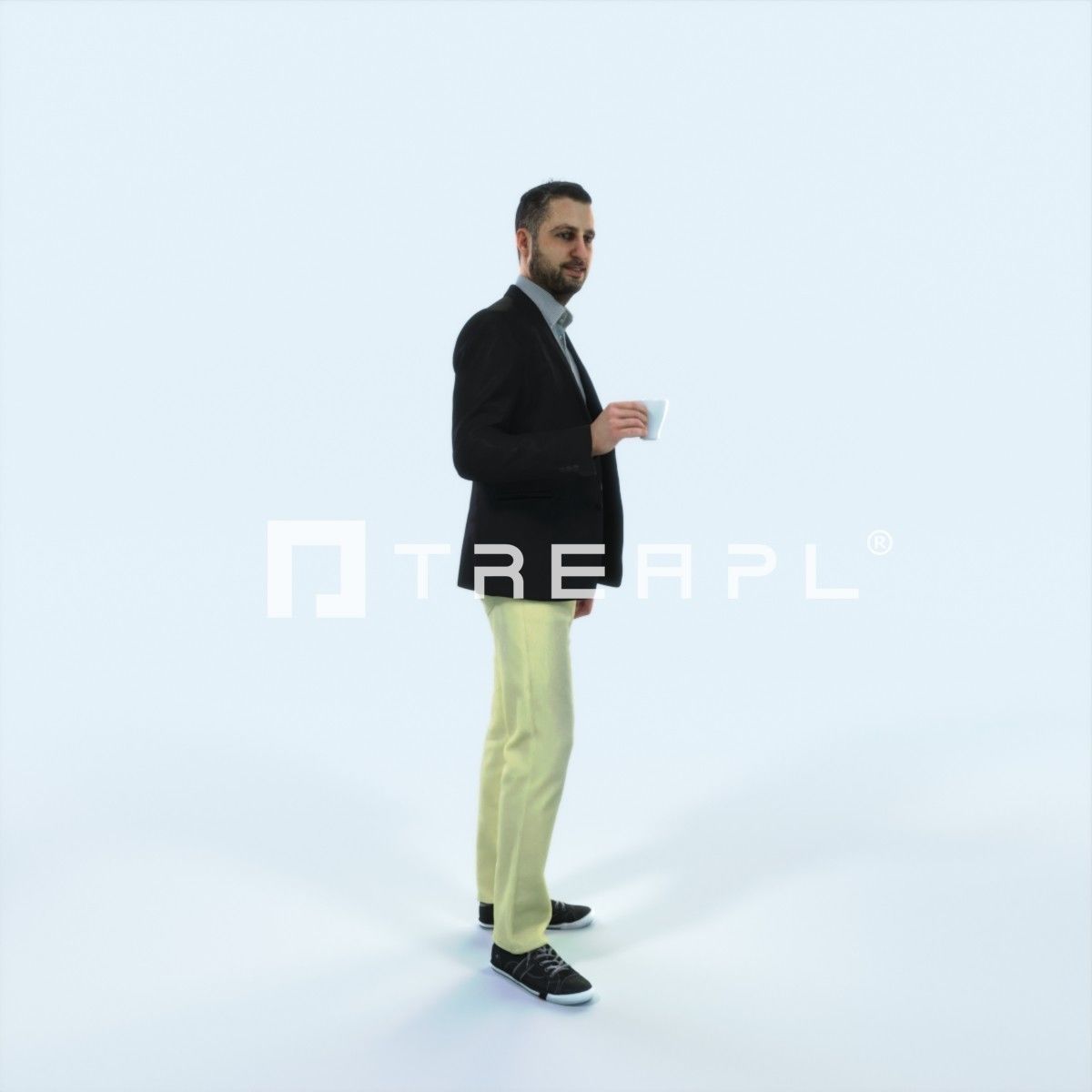 Portrait 03L Drinking Coffee Casual Man Low-poly 3D model_2