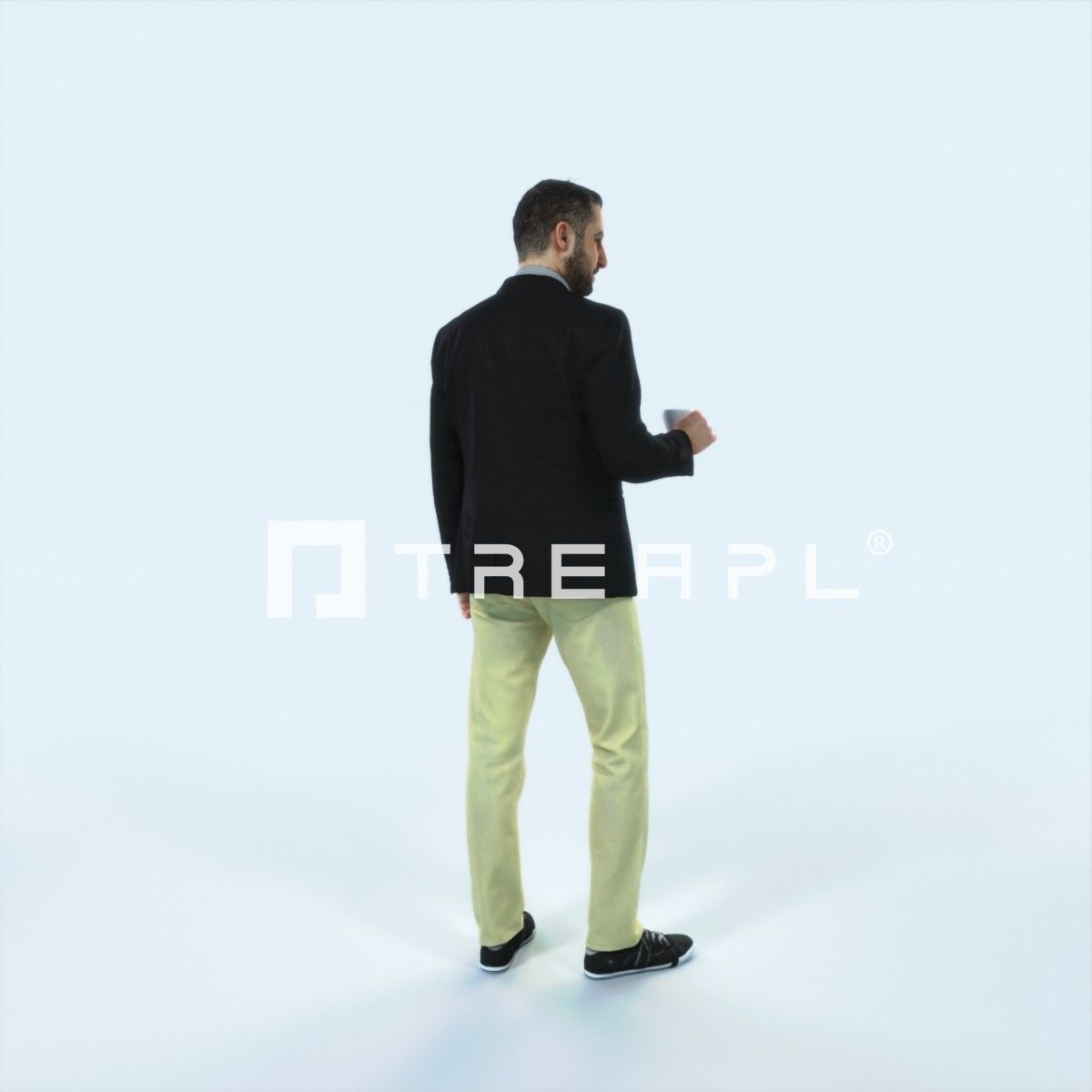 Portrait 03L Drinking Coffee Casual Man Low-poly 3D model_3