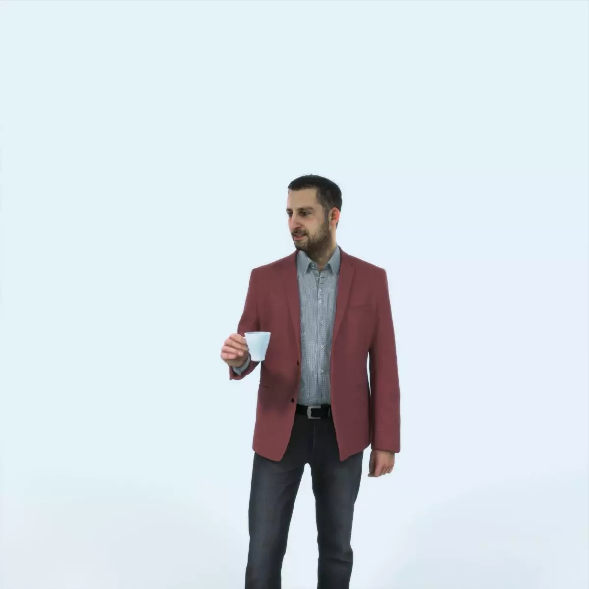 Portrait 03J Drinking Coffee Casual Man Low-poly 3D model_0