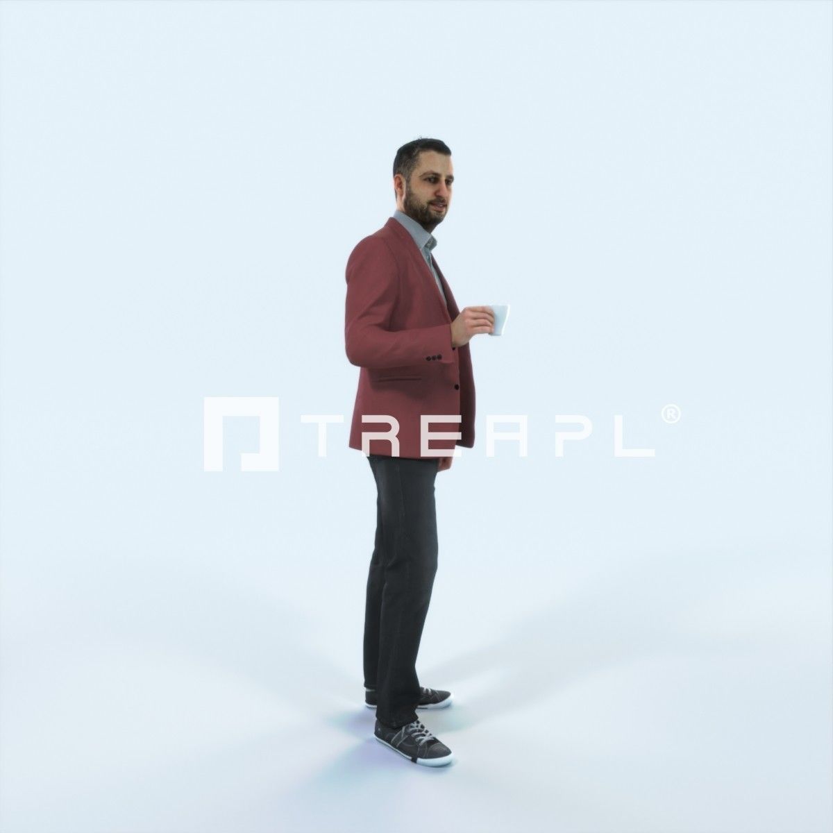 Portrait 03J Drinking Coffee Casual Man Low-poly 3D model_2