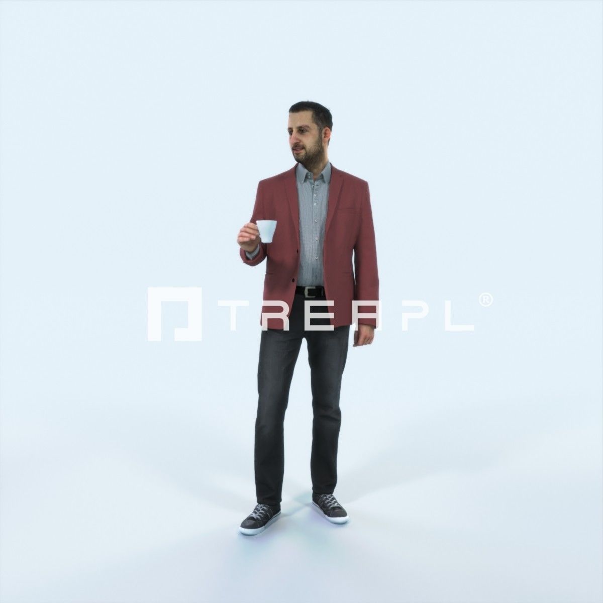 Portrait 03J Drinking Coffee Casual Man Low-poly 3D model_1