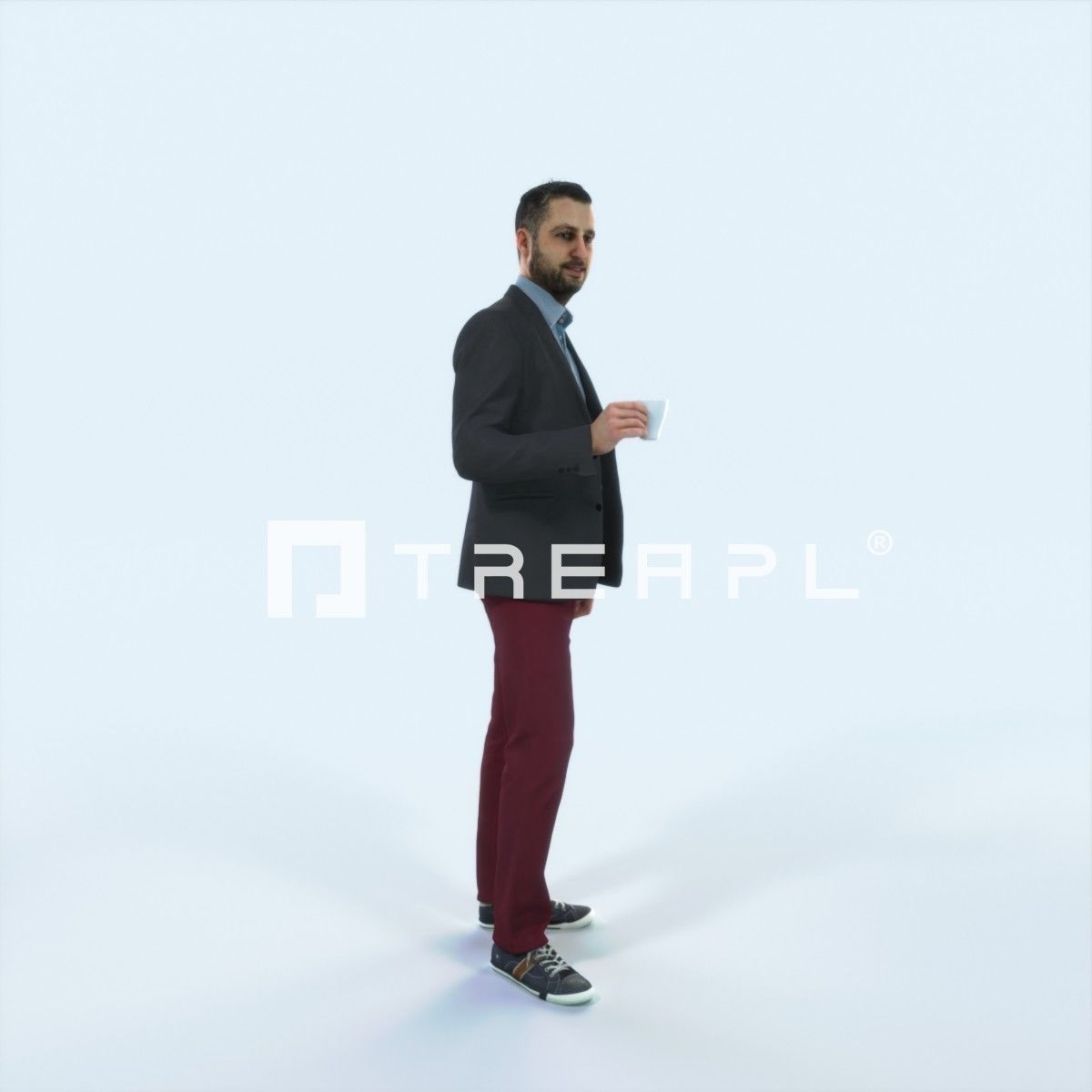 Portrait 03G Drinking Coffee Casual Man Low-poly 3D model_2