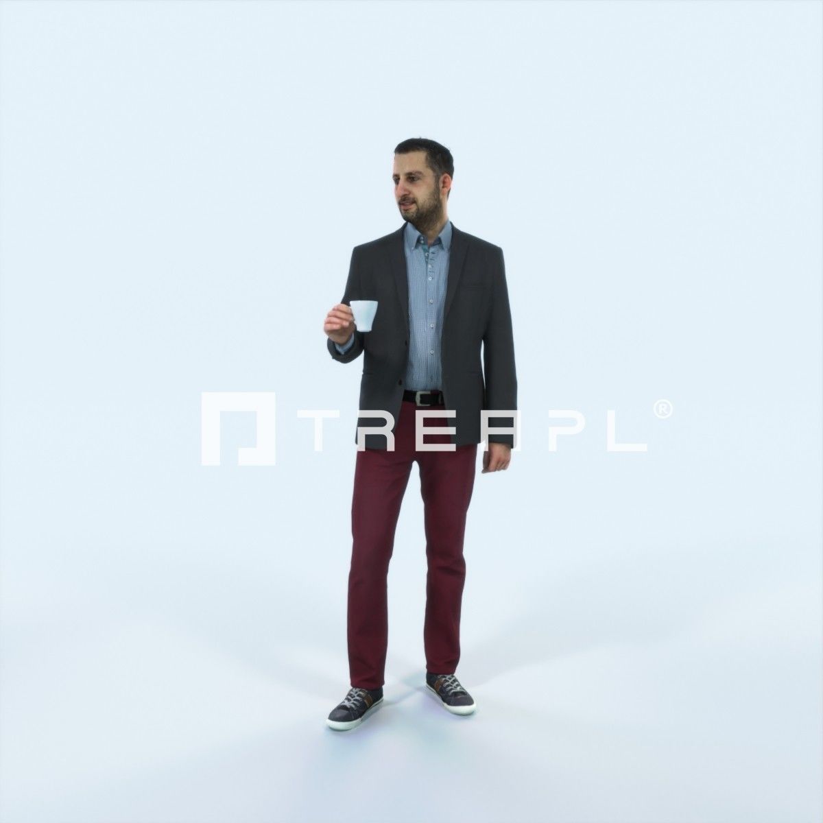 Portrait 03G Drinking Coffee Casual Man Low-poly 3D model_1