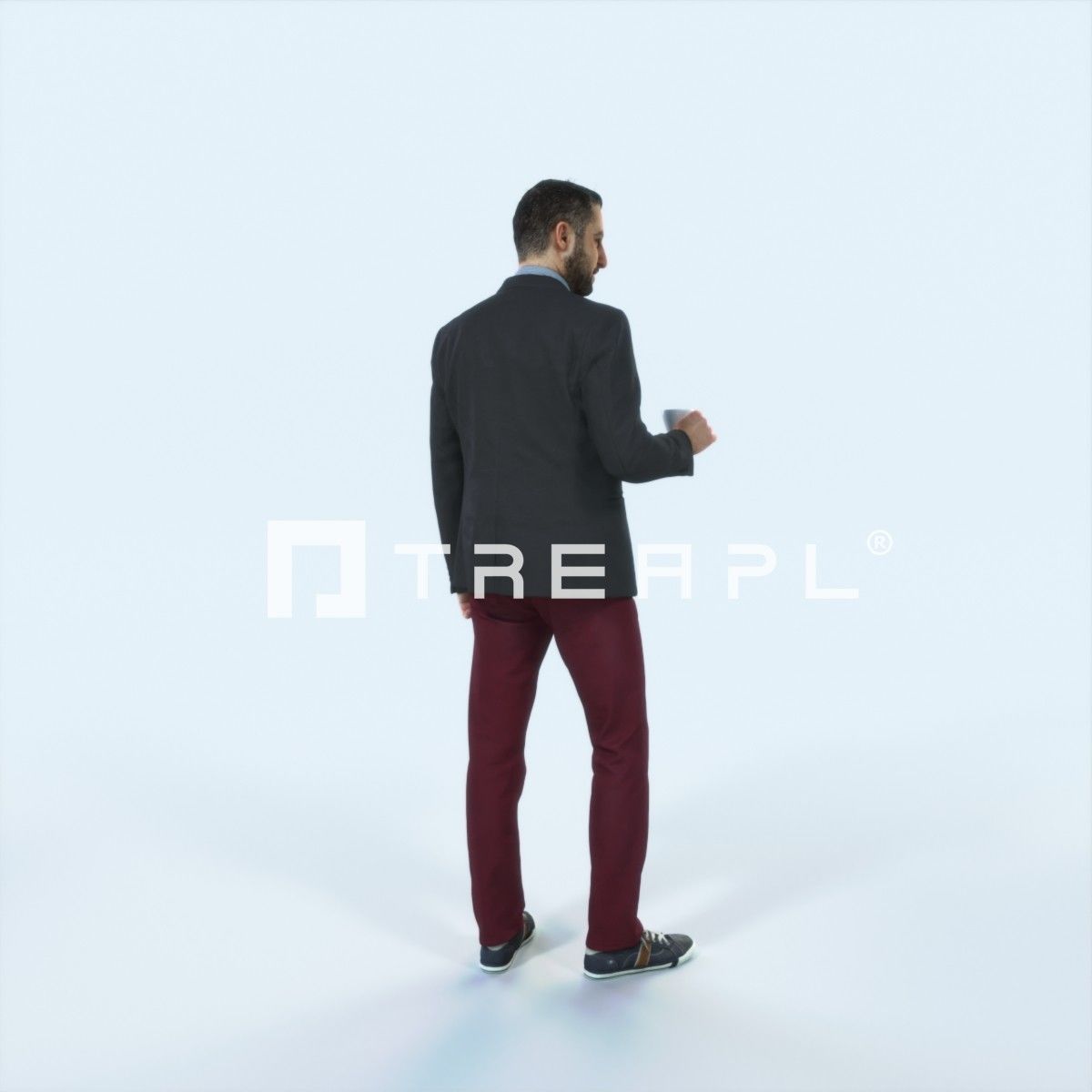 Portrait 03G Drinking Coffee Casual Man Low-poly 3D model_3