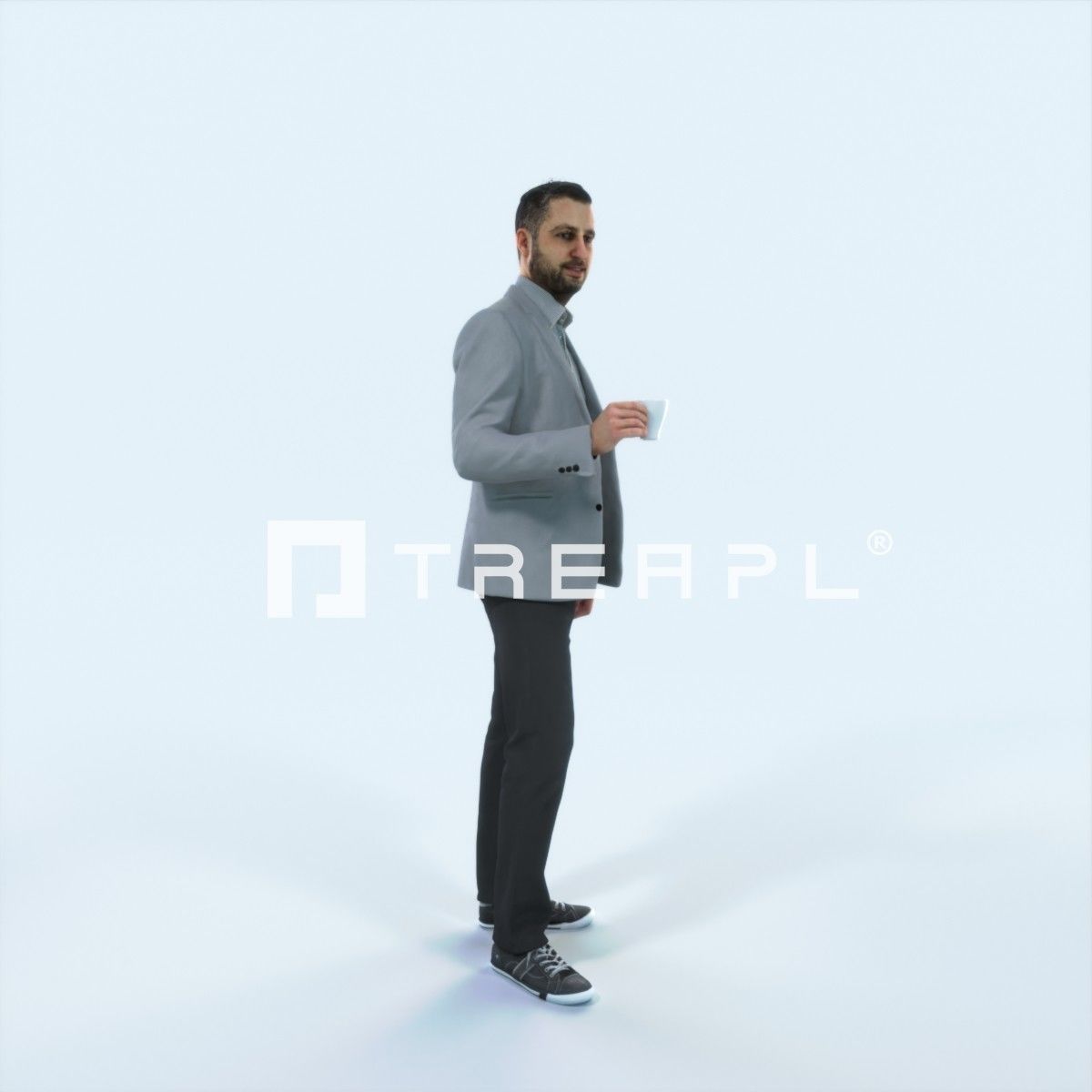 Portrait 03C Drinking Coffee Casual Man Low-poly 3D model_2