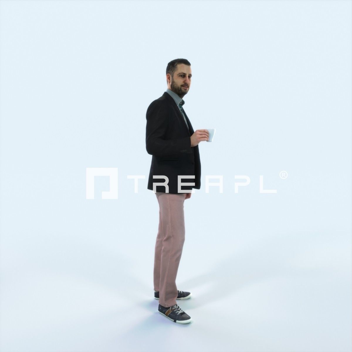 Portrait 03A Drinking Coffee Casual Man Low-poly 3D model_2