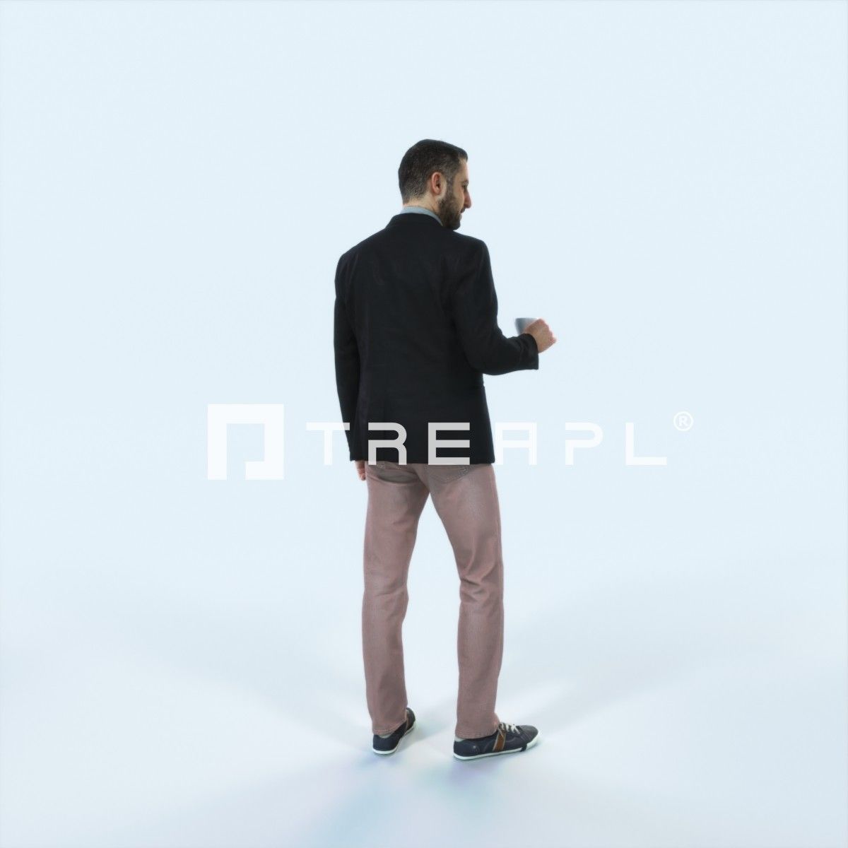 Portrait 03A Drinking Coffee Casual Man Low-poly 3D model_3