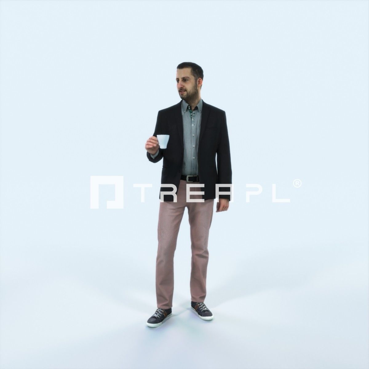 Portrait 03A Drinking Coffee Casual Man Low-poly 3D model_1