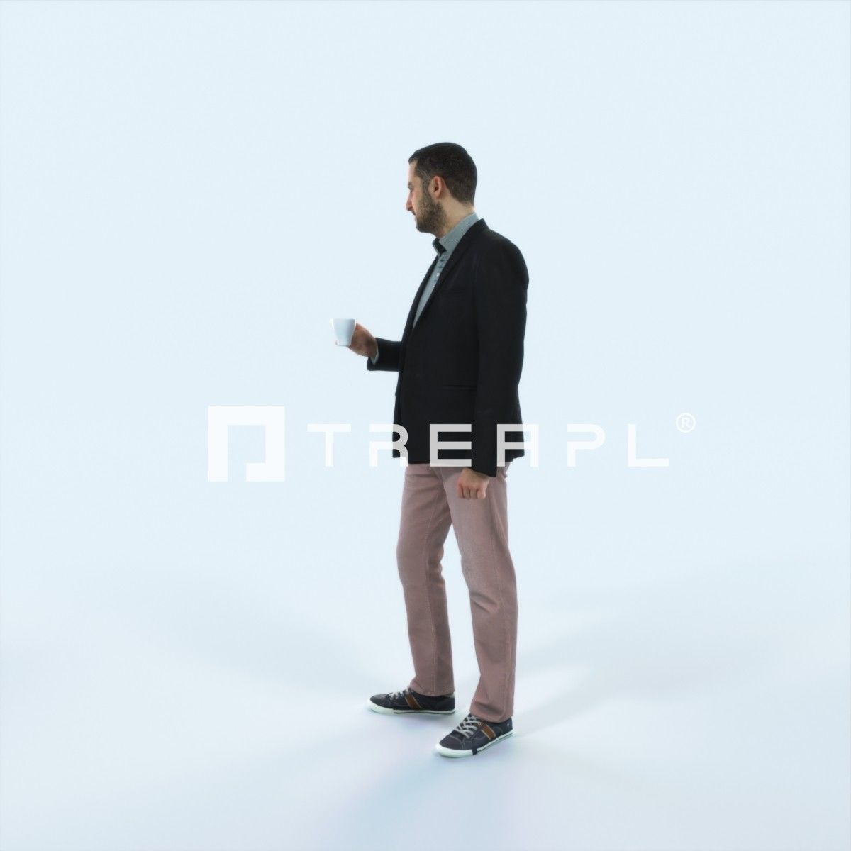 Portrait 03A Drinking Coffee Casual Man Low-poly 3D model_5