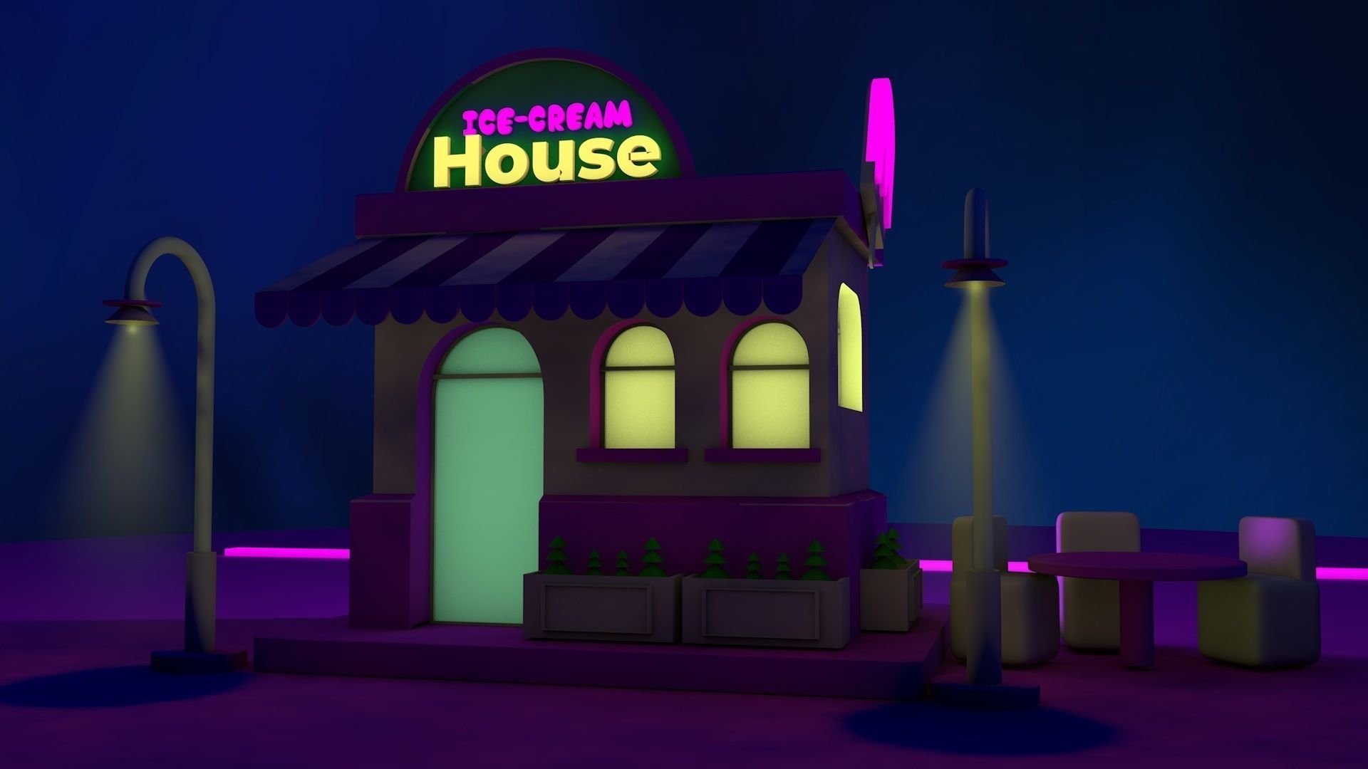 Ice Cream Shop Free low-poly 3D model_2