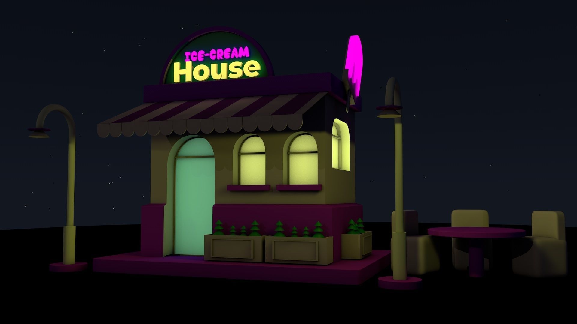 Ice Cream Shop Free low-poly 3D model_4