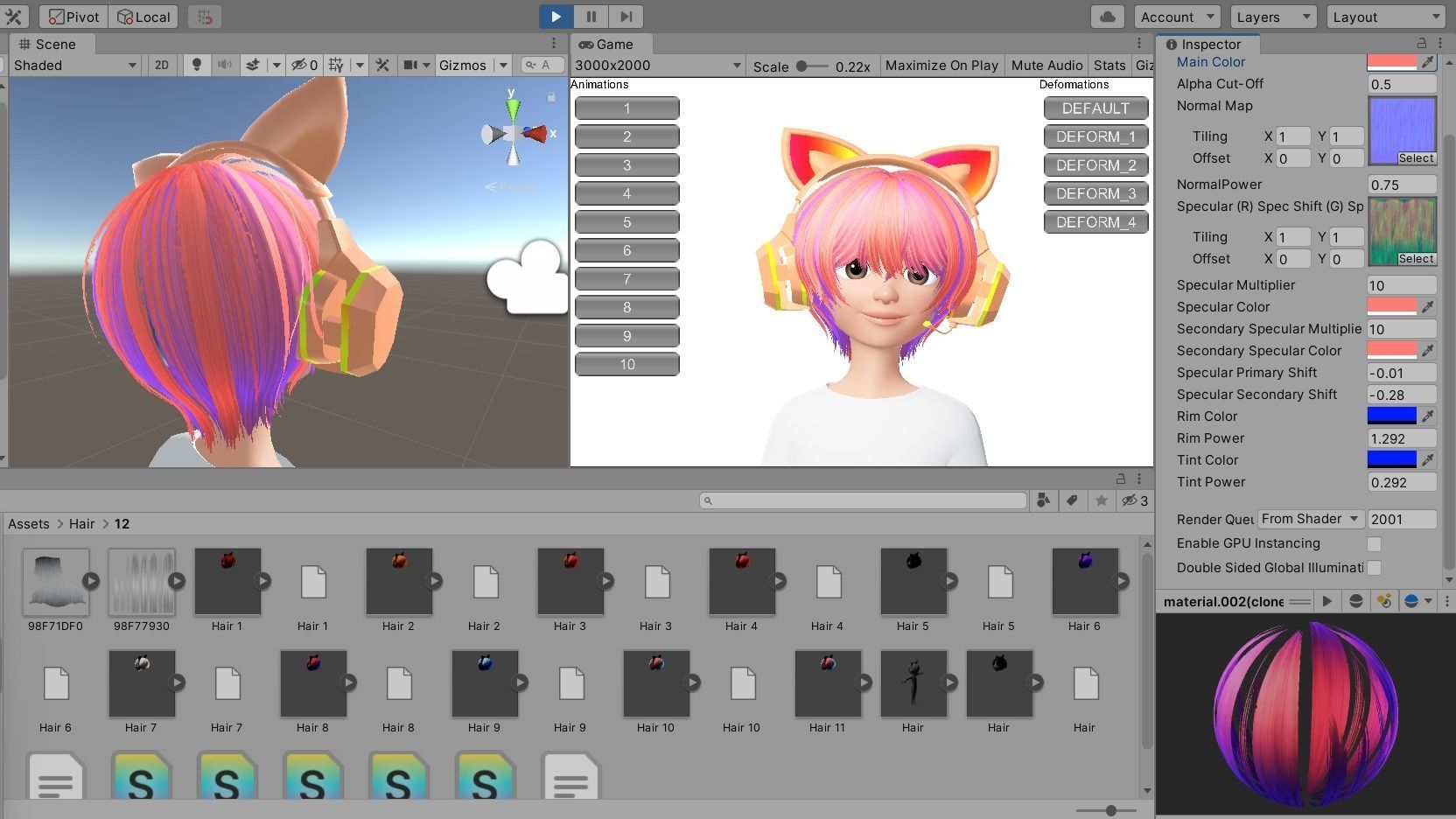 Zepeto Unity 3D model Hair with Headphones 3D Modeling Zepeto Unity Prefab FBX 12 VR ...