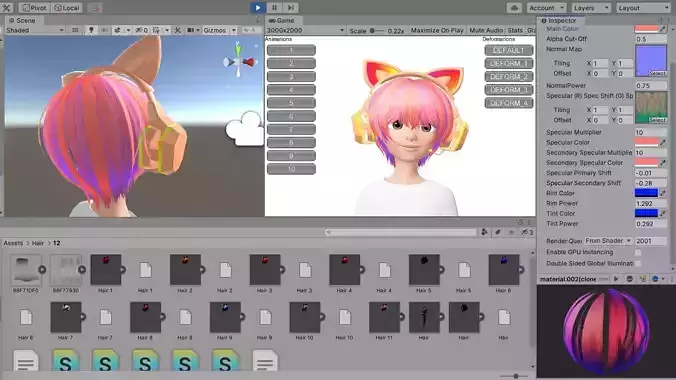 Hair with Headphones 3D Modeling Zepeto Unity Prefab FBX 12